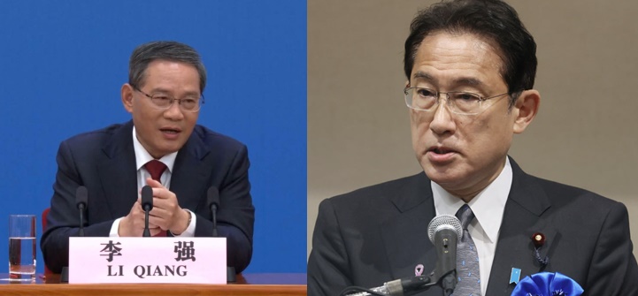 中國國務院總理李強（左，翻攝微博）致電日本首相岸田文雄（右，翻攝臉書）。