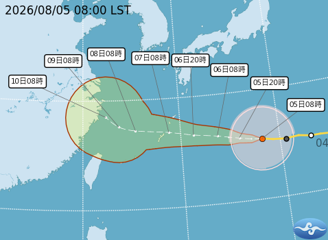 中颱「白海豚」持續往西移動,預計週六至下週一最接近台灣。(翻攝自中央氣象署官網)