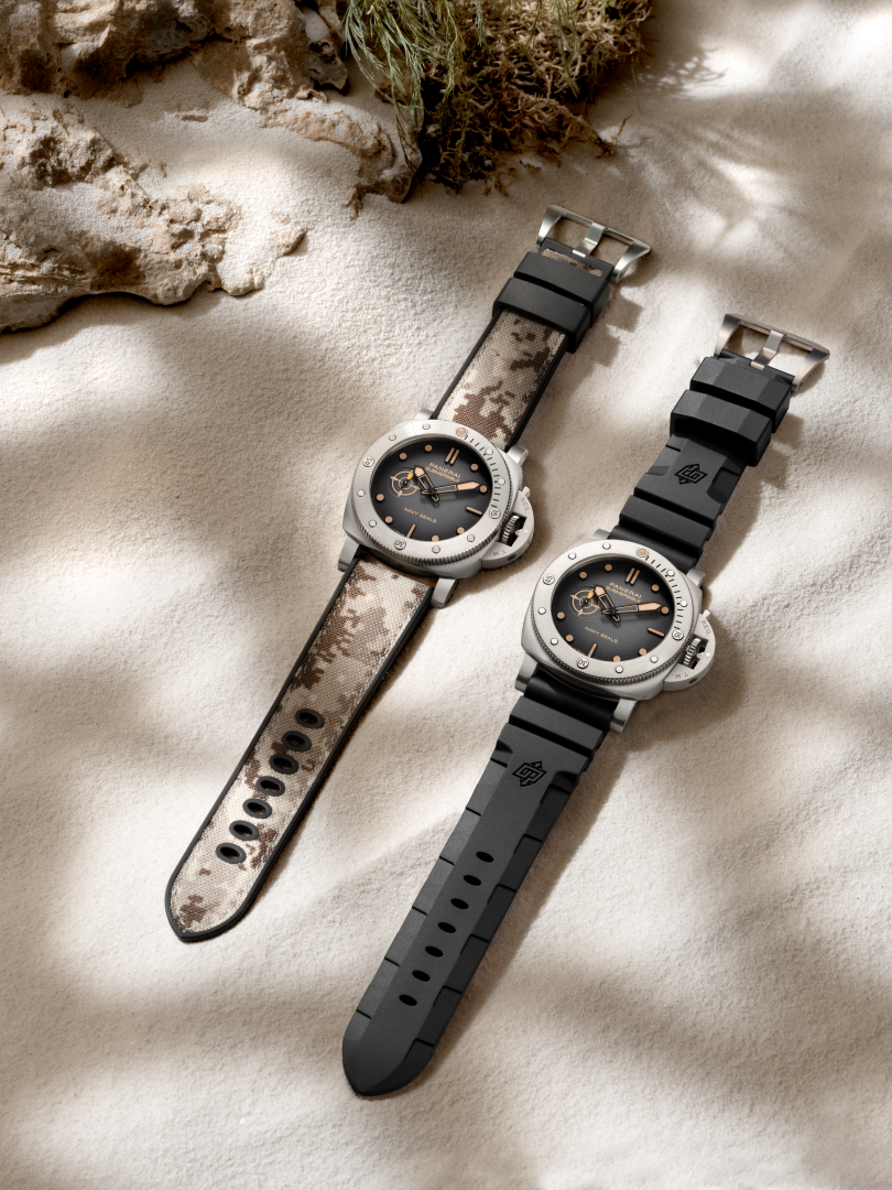 PANERAI Submersible QuarantaQuattro Navy SEALs PAM01518：直徑44毫米磨砂 AISI 316L 精鋼錶殼與單向旋轉錶圈；時間指示、停秒功能；機芯：P.900自動上鏈機芯、3日儲能；防水300米；定價約NT$314,000。