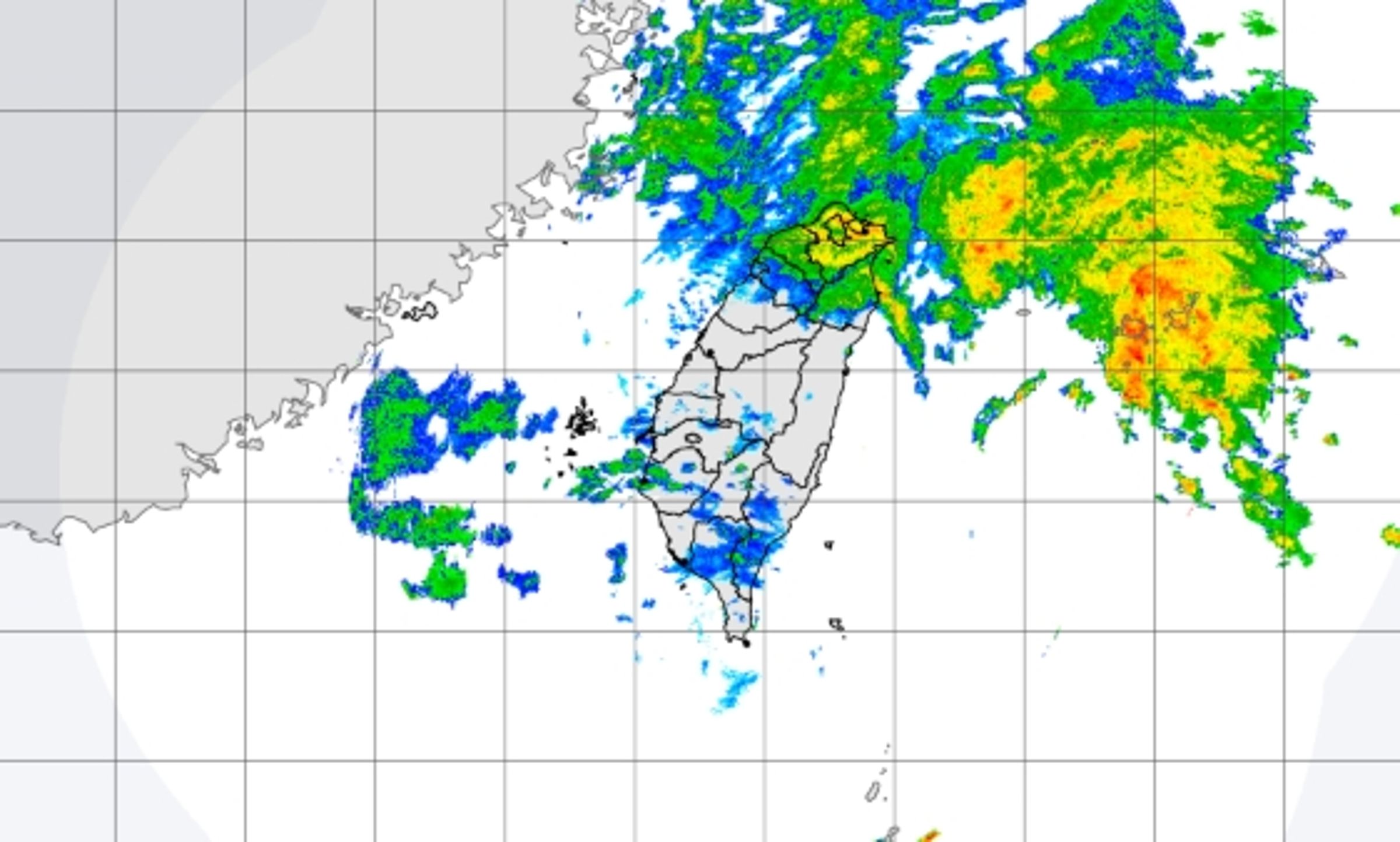台北再升級為超大豪雨，新北、基隆、宜蘭仍為大豪雨特報。（翻攝自中央氣象署官網）