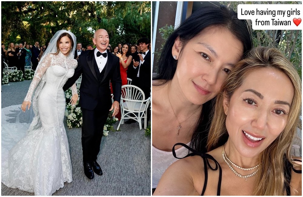 陳尚婷（右圖右）上個月底去參加貝佐斯婚禮（左圖），回到加州就與林熙蕾（右圖左）聚會。（翻攝tinachencraig IG、laurensanchezbezos IG）