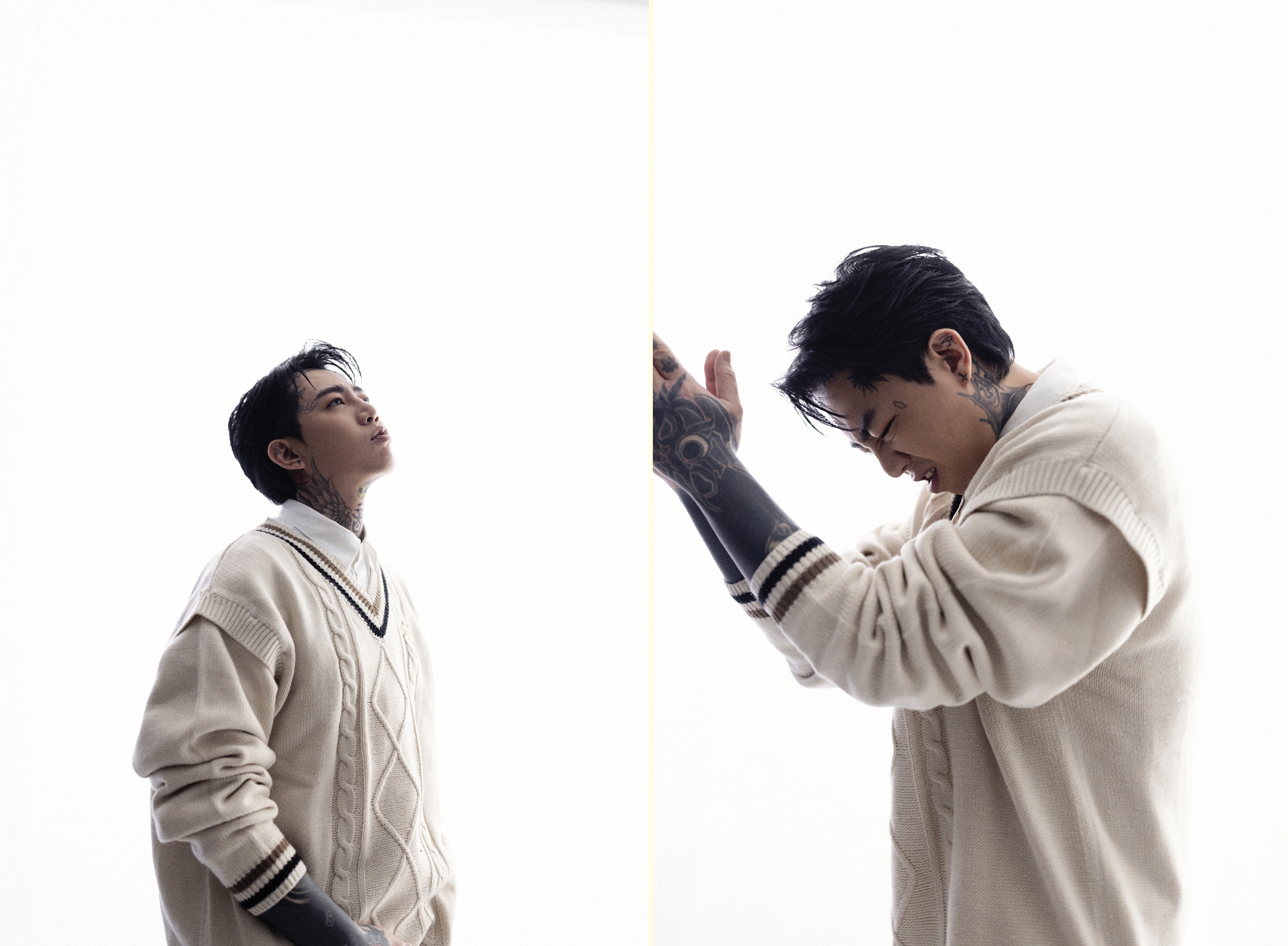 手上包黑的刺青，謝和弦說：「之前手刺得太雜亂了 我想把它修正到比較有協調性，以後才可以跟女兒說故事。」