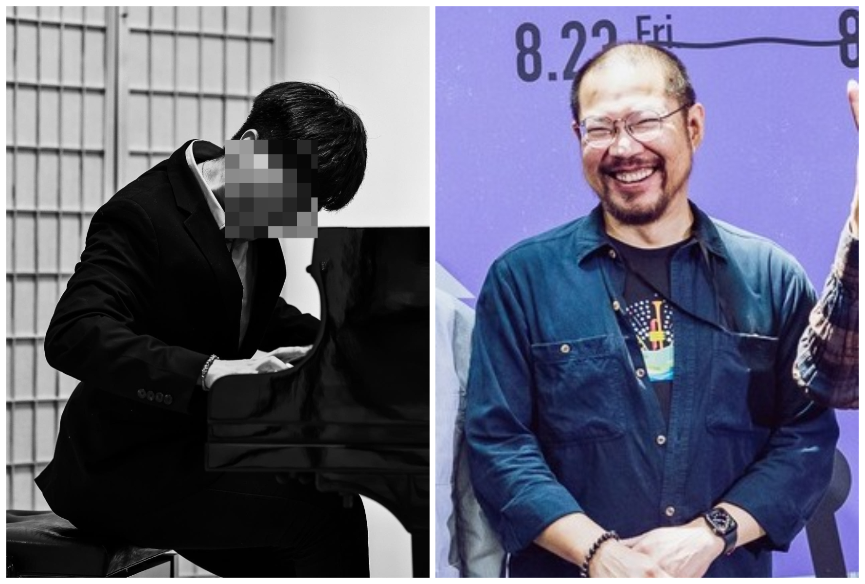 簡文彬（右圖）22日出席衛武營記者會，受訪談及墜樓身亡的楊姓鋼琴家（左圖）。（翻攝衛武營臉書、臉書照片）