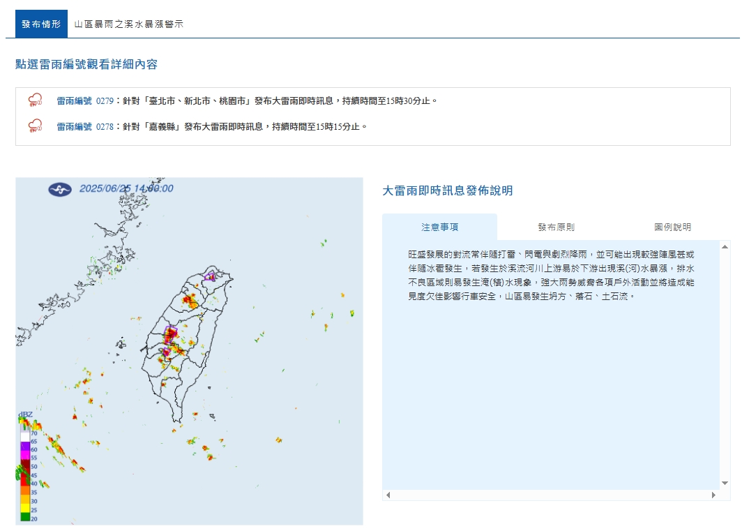 中央氣象署發布大雷雨資訊。(翻攝自中央氣象署官網)