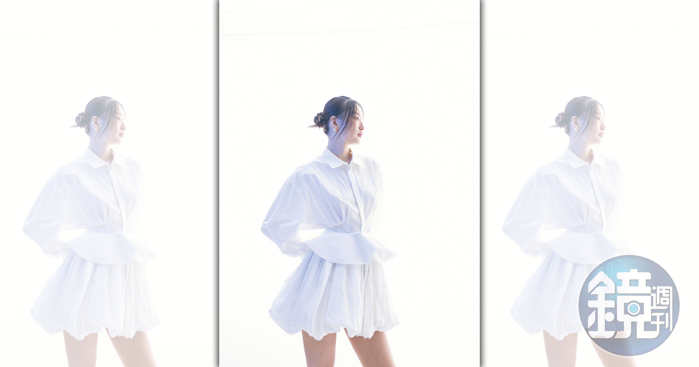 白色連衣裙 價格店洽 by CELINE/Tribales蝴蝶結耳環 NT$19,000 by Dior