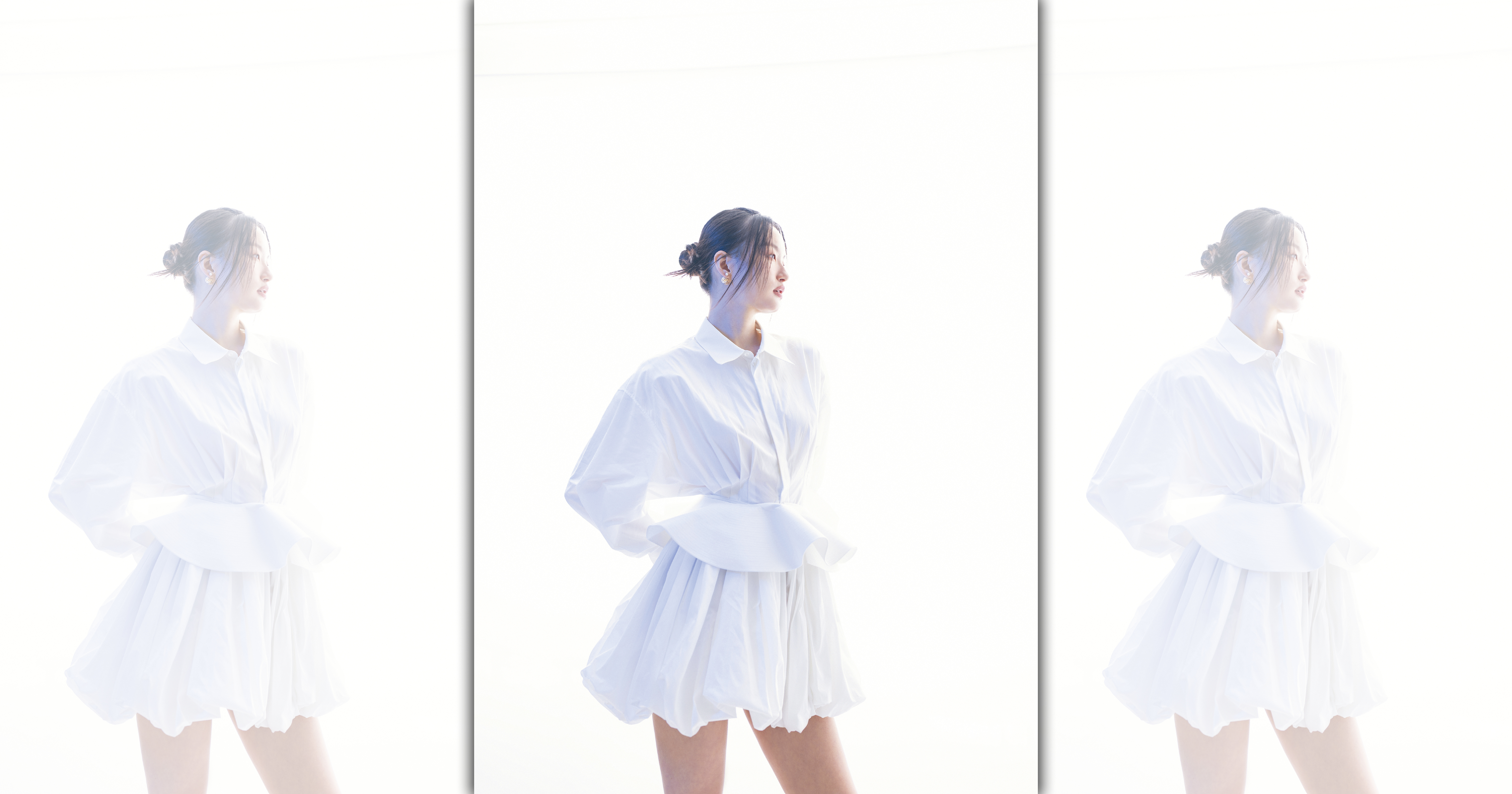 白色連衣裙 價格店洽 by CELINE／Tribales蝴蝶結耳環 NT$19,000 by Dior