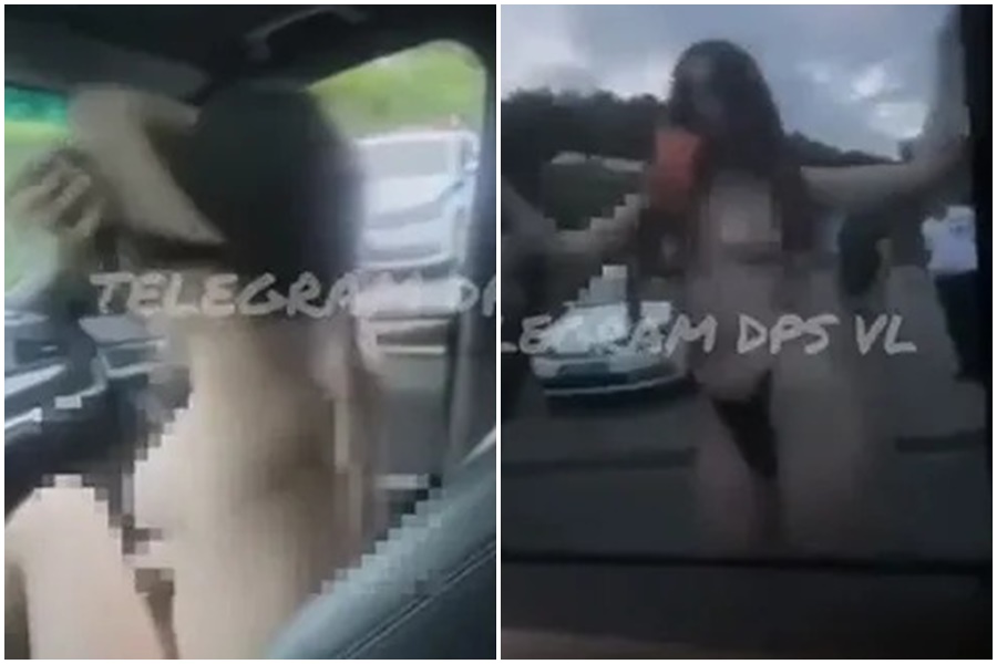 一名正妹露奶調戲警察影片，短短21影片隨即掀起大票網友暴動。（翻攝自Telegram）