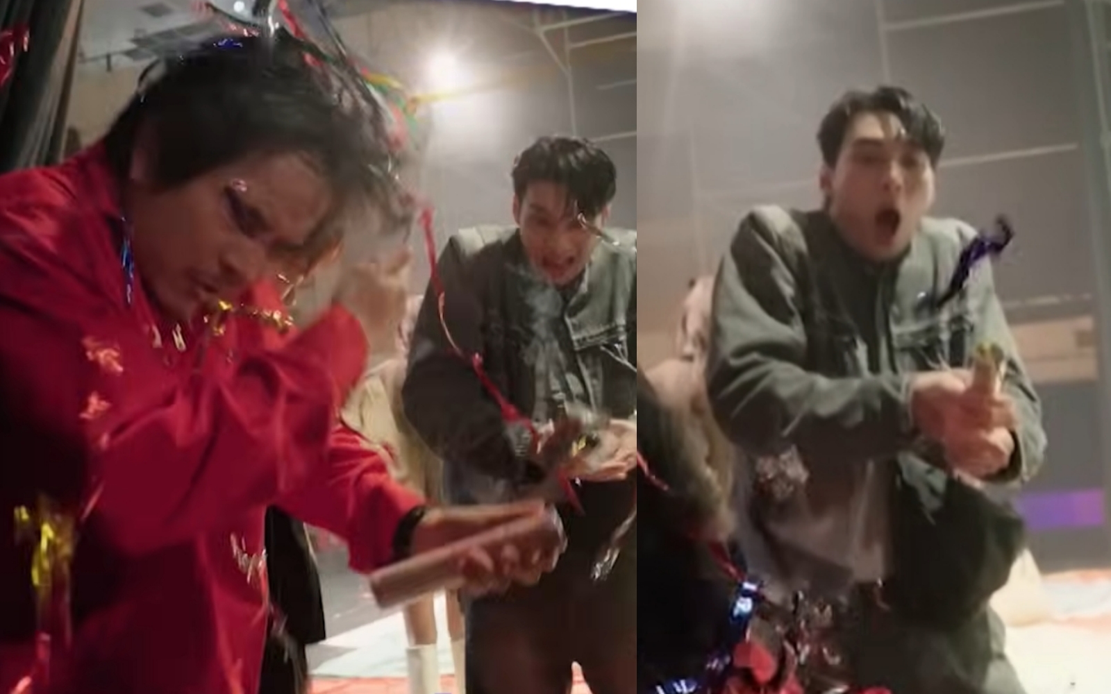 黃偉晉在節目中不慎炸傷楊銘威的臉部，嚇壞現場眾人。（翻攝自明星製作公司YouTube）