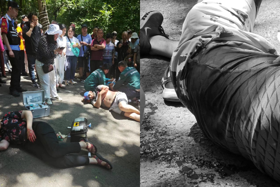 中國吉林的北山公園10日發生攻擊事件，4名外籍教師遭到刺傷。（翻攝自@whyyoutouzhele X）