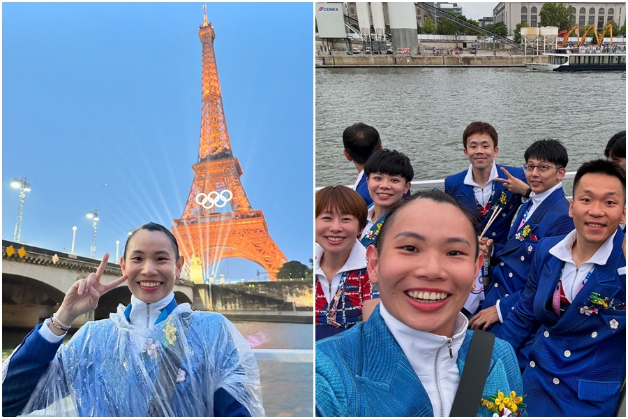 巴黎奧運開幕式首創在塞納河上舉行，台灣代表團乘船遇到下雨，讓選手非常難忘。（翻攝自IG tai_tzuying）