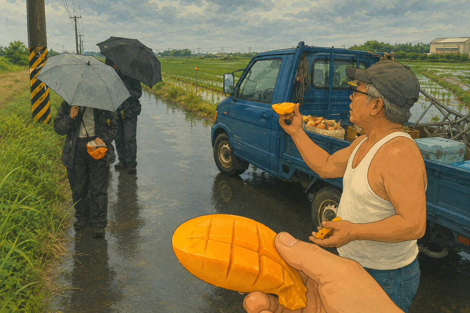 老外鄉間遇農民開車緊追「持刀餵食芒果」 台式熱情笑翻網友:不吃哩企跨麥