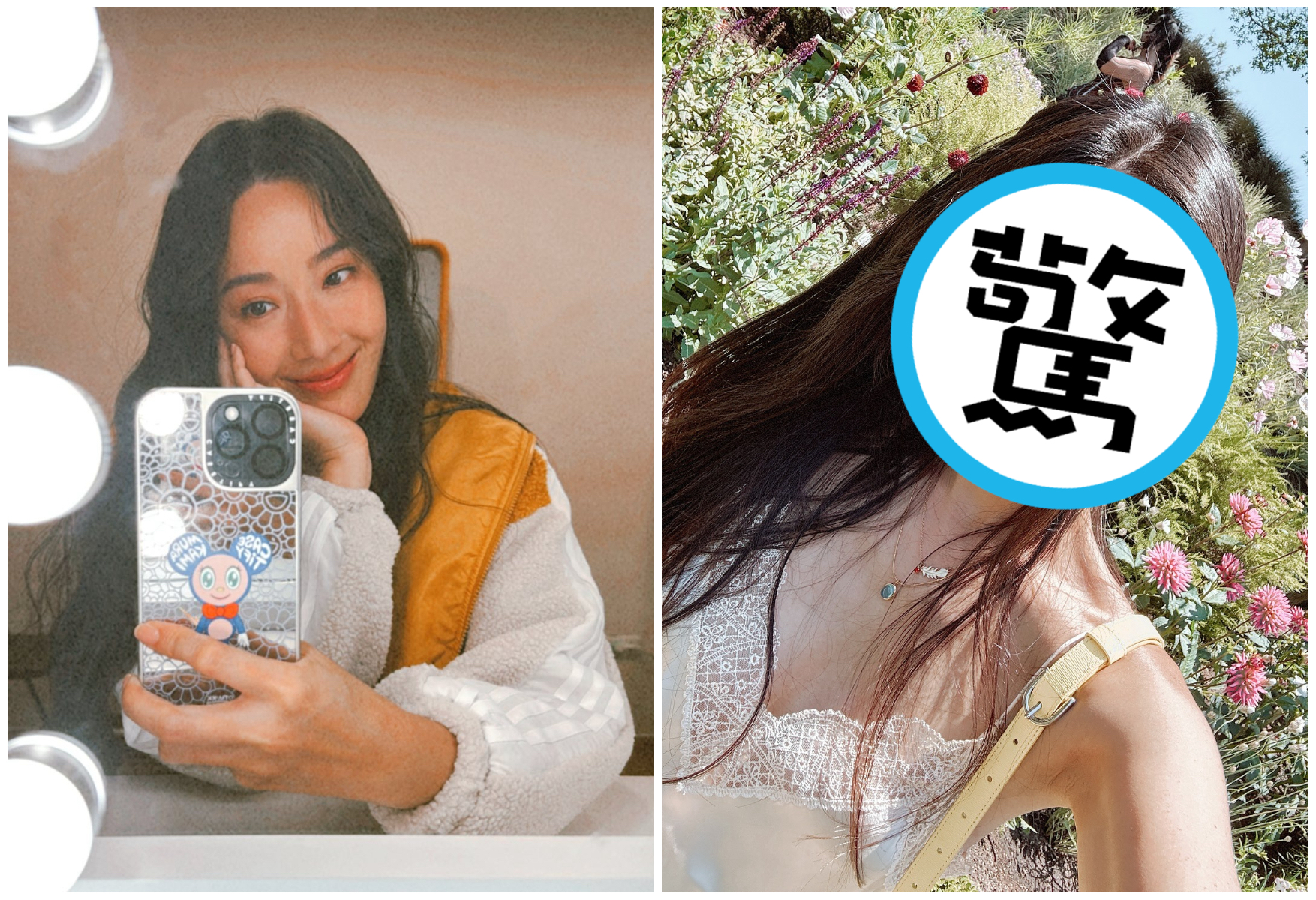 隋棠在加州度假，分享素顏照（右圖）。（翻攝隋棠臉書）