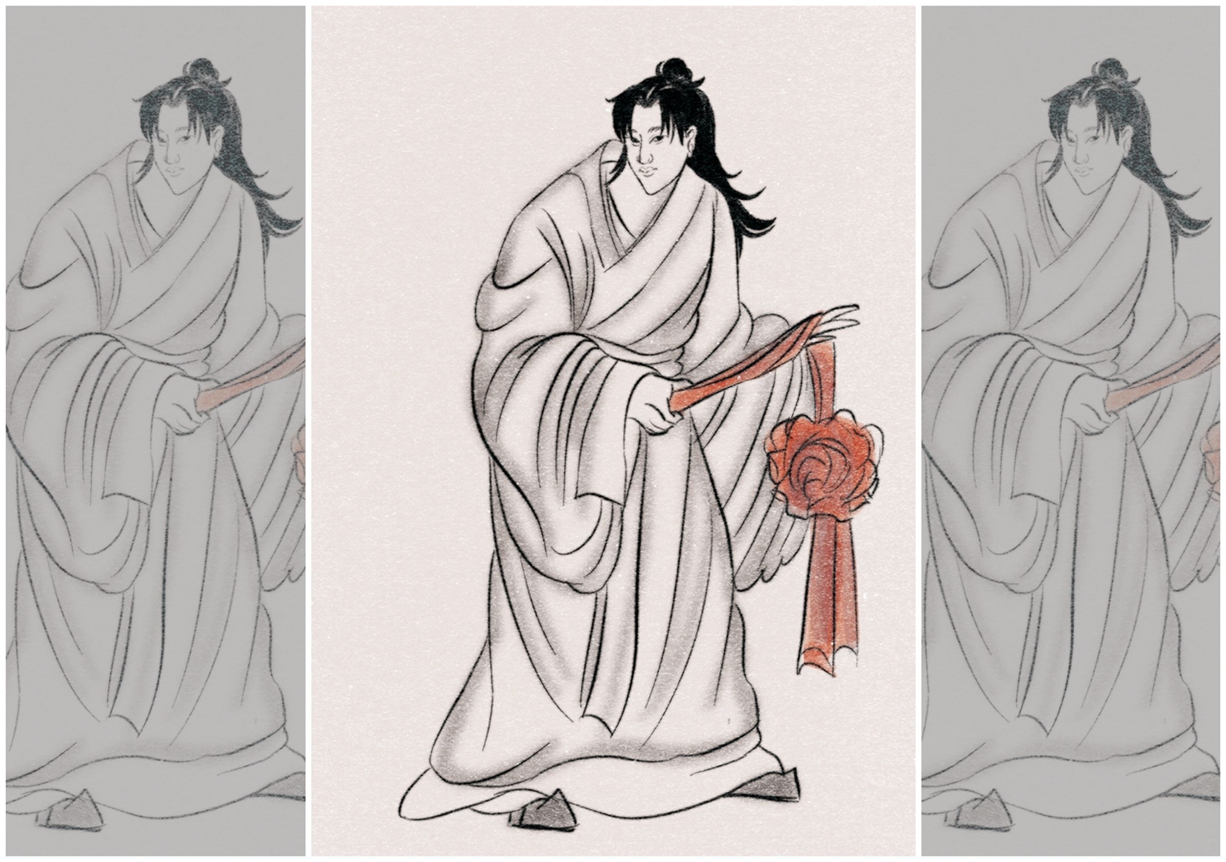 漫畫中另外收錄由繪師「輝」創作的水墨角色插畫，此角色為馬文才。（黑白文化提供）
