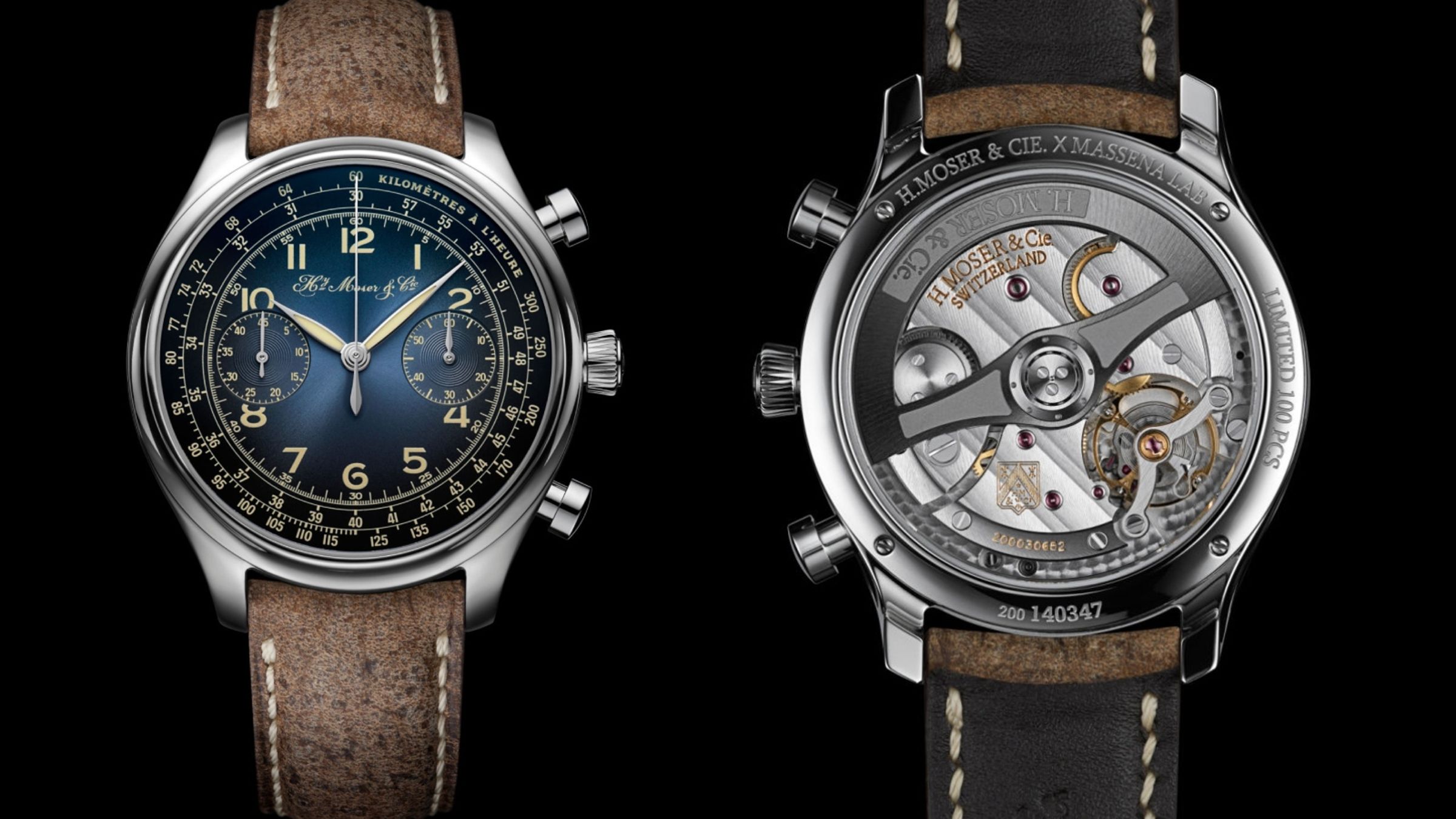 H. MOSER & CIE. X MASSENA LAB Endeavour Chronograph Limited Edition|錶徑41mm/不鏽鋼材質/時、分、小秒指示;計時碼錶功能/HMC 220自動上鍊機芯/動力儲存約72小時/定價NT$968,000(限量100只,專賣店限定款)