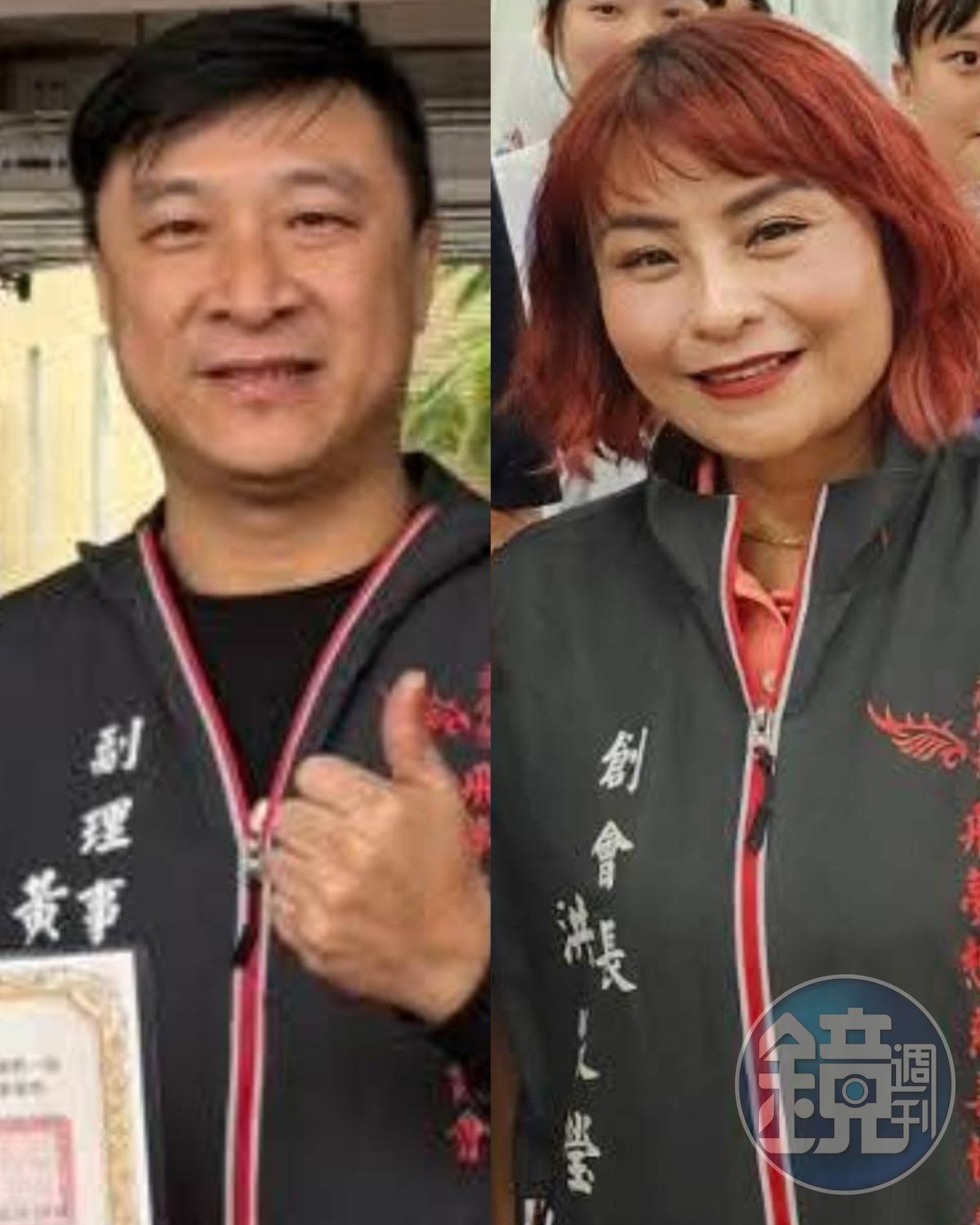 經營丹水滾火鍋店夫妻黃群叡(左)、洪依瑩(右)2人和黃女兒、會計遭中檢通緝。