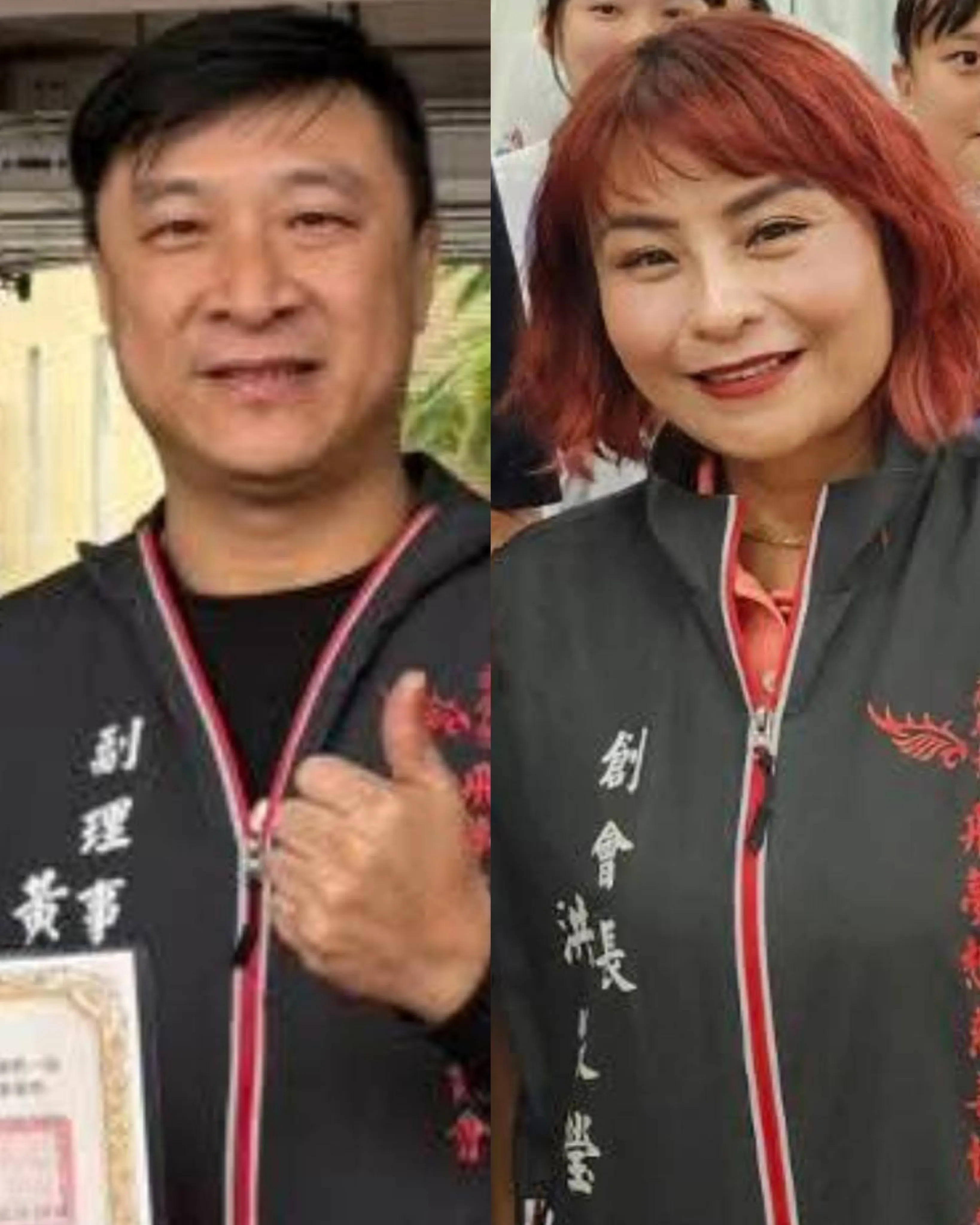 經營丹水滾火鍋店夫妻黃群叡（左）、洪依瑩（右）2人和黃女兒、會計遭中檢通緝。