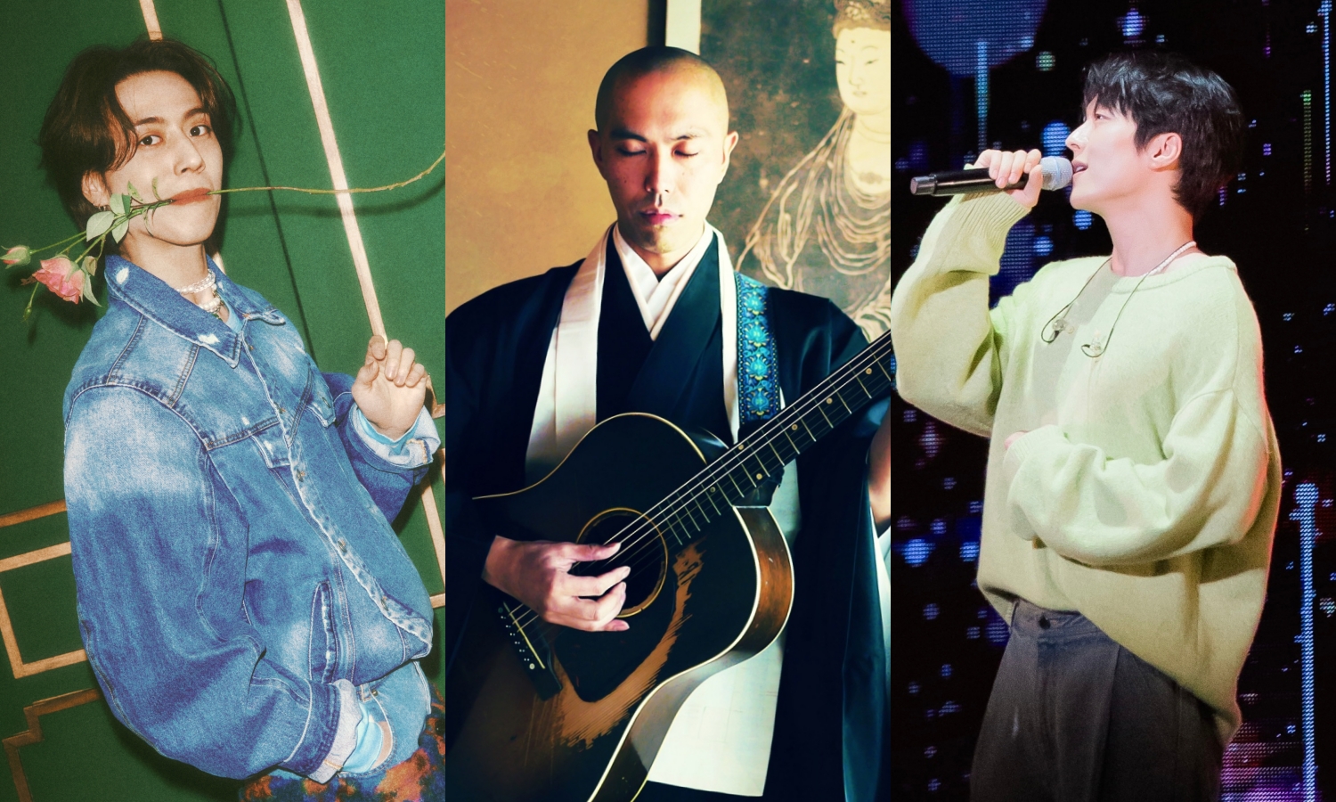 GOT7有謙、日本音樂僧侶藥師寺寬邦與張基龍（左到右）將輪番在台舉辦個人活動。（遠雄創藝提供、Mugen Creations 提供、米珞安影業提供）