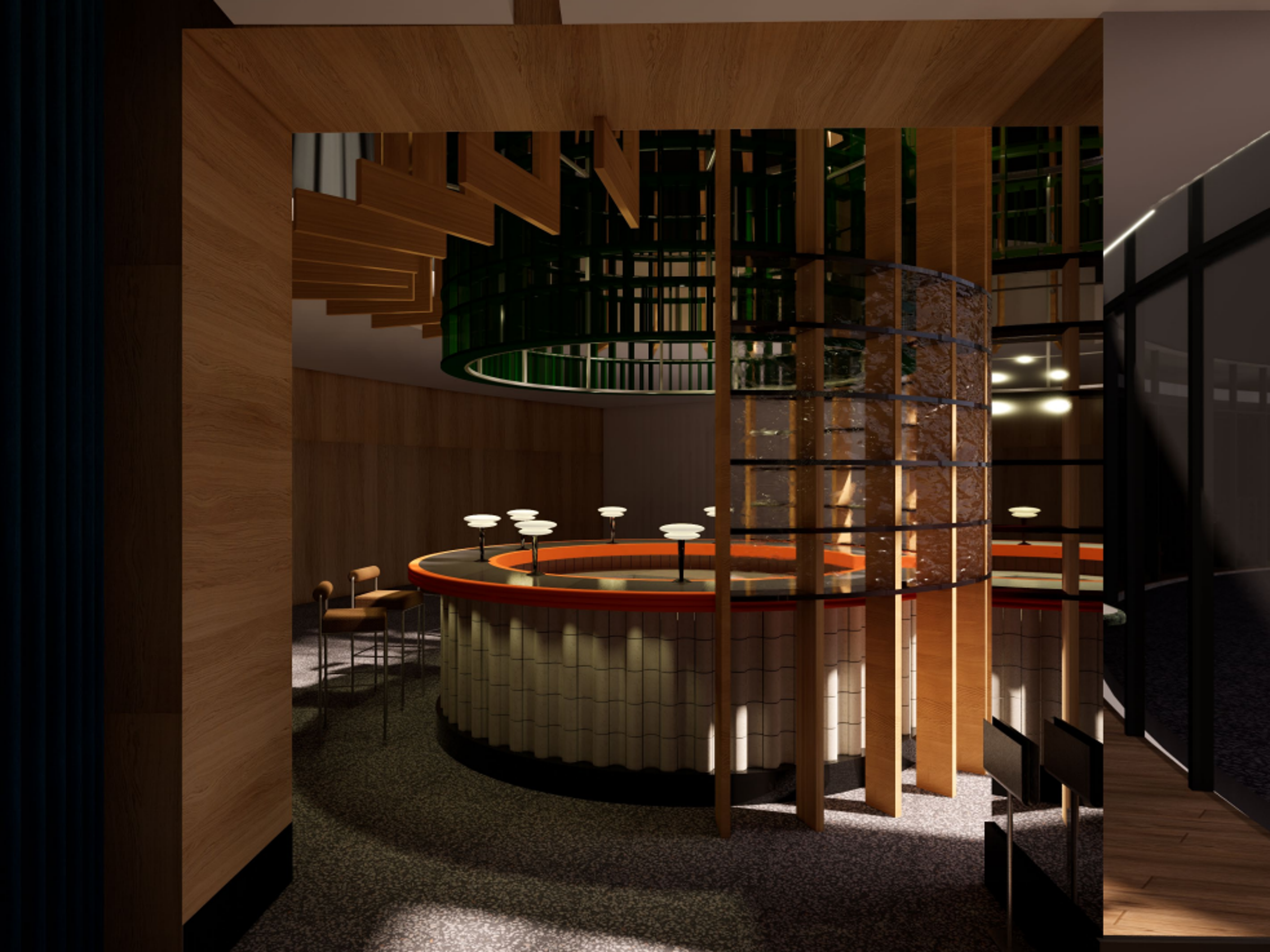 大直英迪格酒店4樓全新酒吧「BAR DI」的室內設計靈感取自大直地區軍事官邸的歷史底蘊,注入「官邸DI」的氣質以及「親密聯繫Bonding」的精神,在這裡可以感受人與人之間的情感交織及活力交流。(大直英迪格酒店提供)