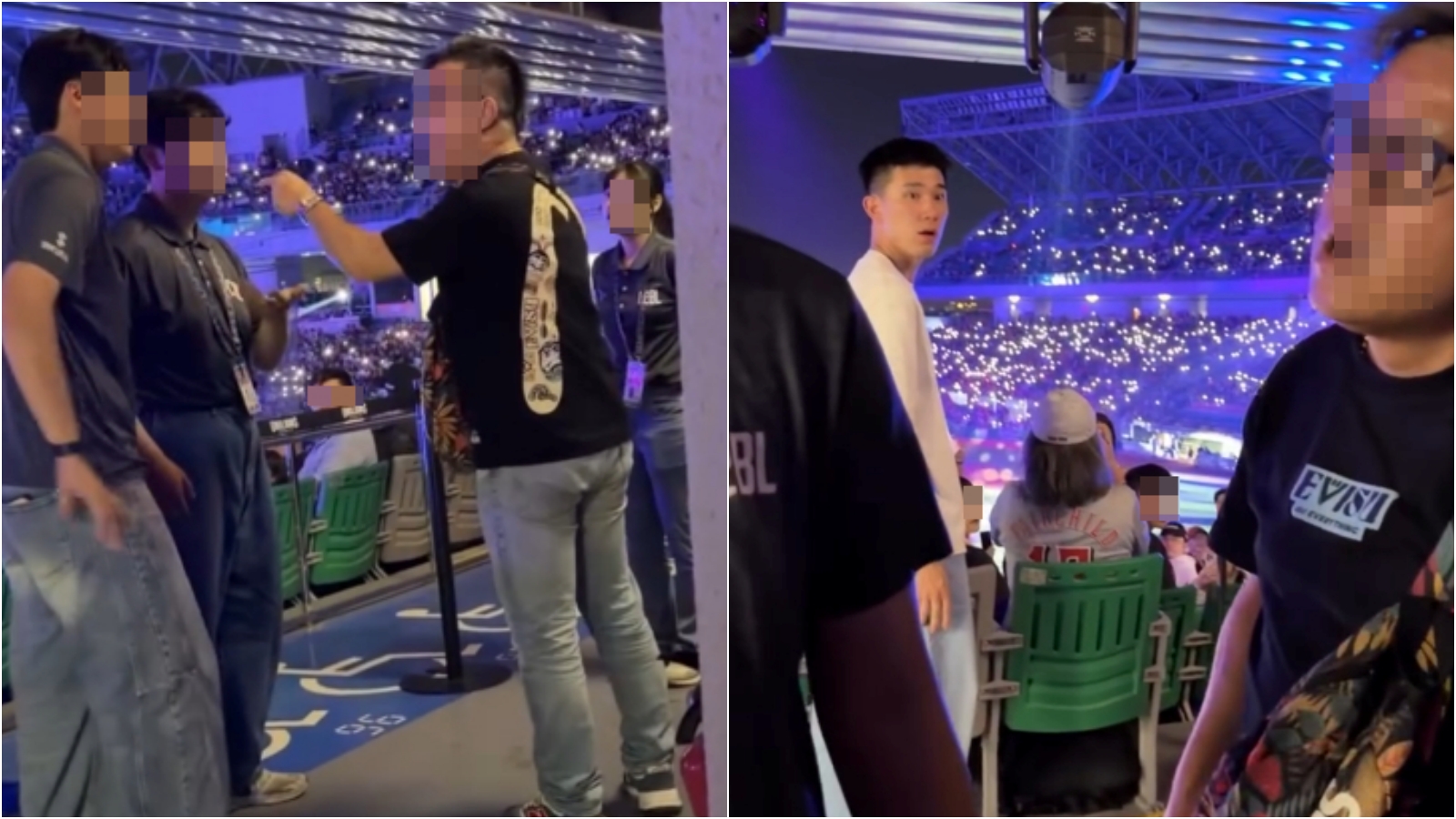 亞太棒球場施暴現場，葉宏蔚（右圖）目睹過程，當下驚訝神情引發討論。（翻攝Threads@huhu_artnhandmade）