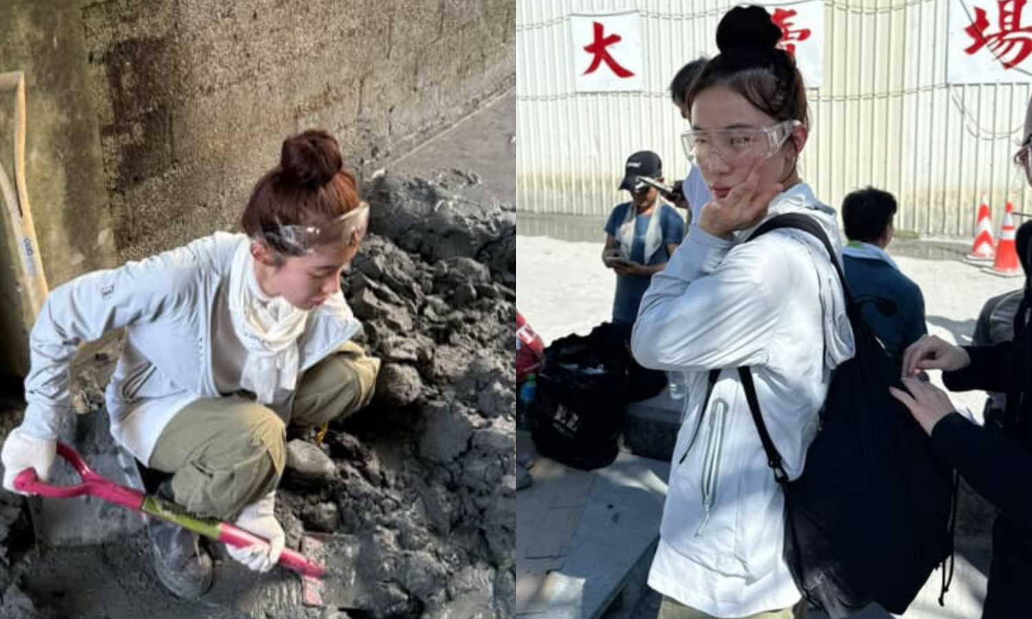 李多慧現身花蓮光復鄉，加入鏟子超人行列。（李多慧經紀人提供）