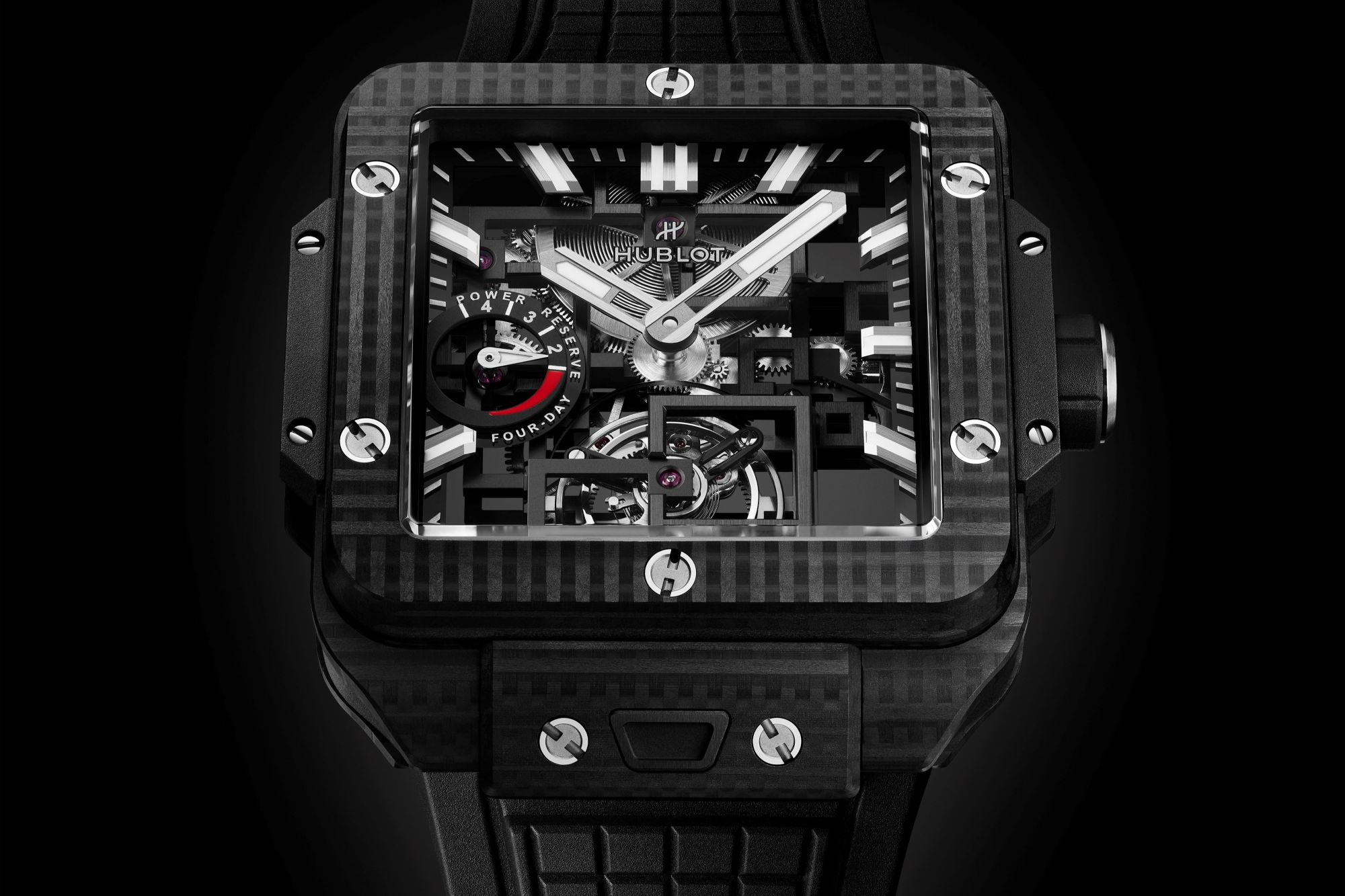 新錶2025／90度角的結構秩序！HUBLOT Square Bang陀飛輪四日動力儲存腕錶
