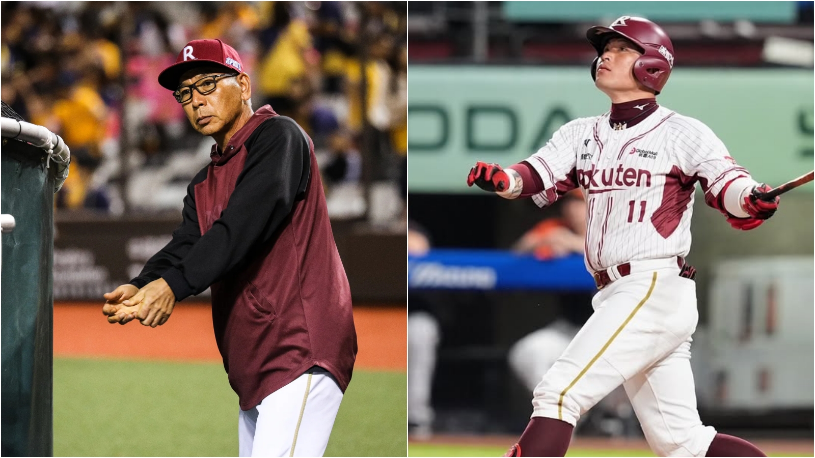 林泓育（右）不捨替古久保健二發聲。（鏡報鄒保祥、翻攝Rakuten Monkeys IG）