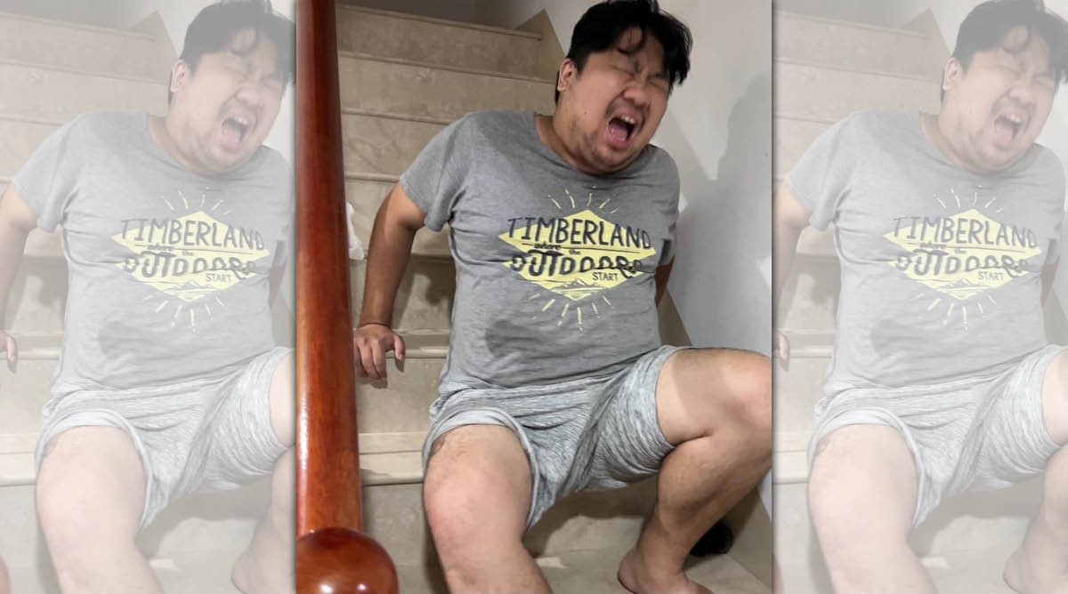 統神昨晚曬出一張痛苦上樓梯的照片，自稱自己前陣子受痛風所苦。（翻攝自臉書 @亞洲統神-張嘉航）