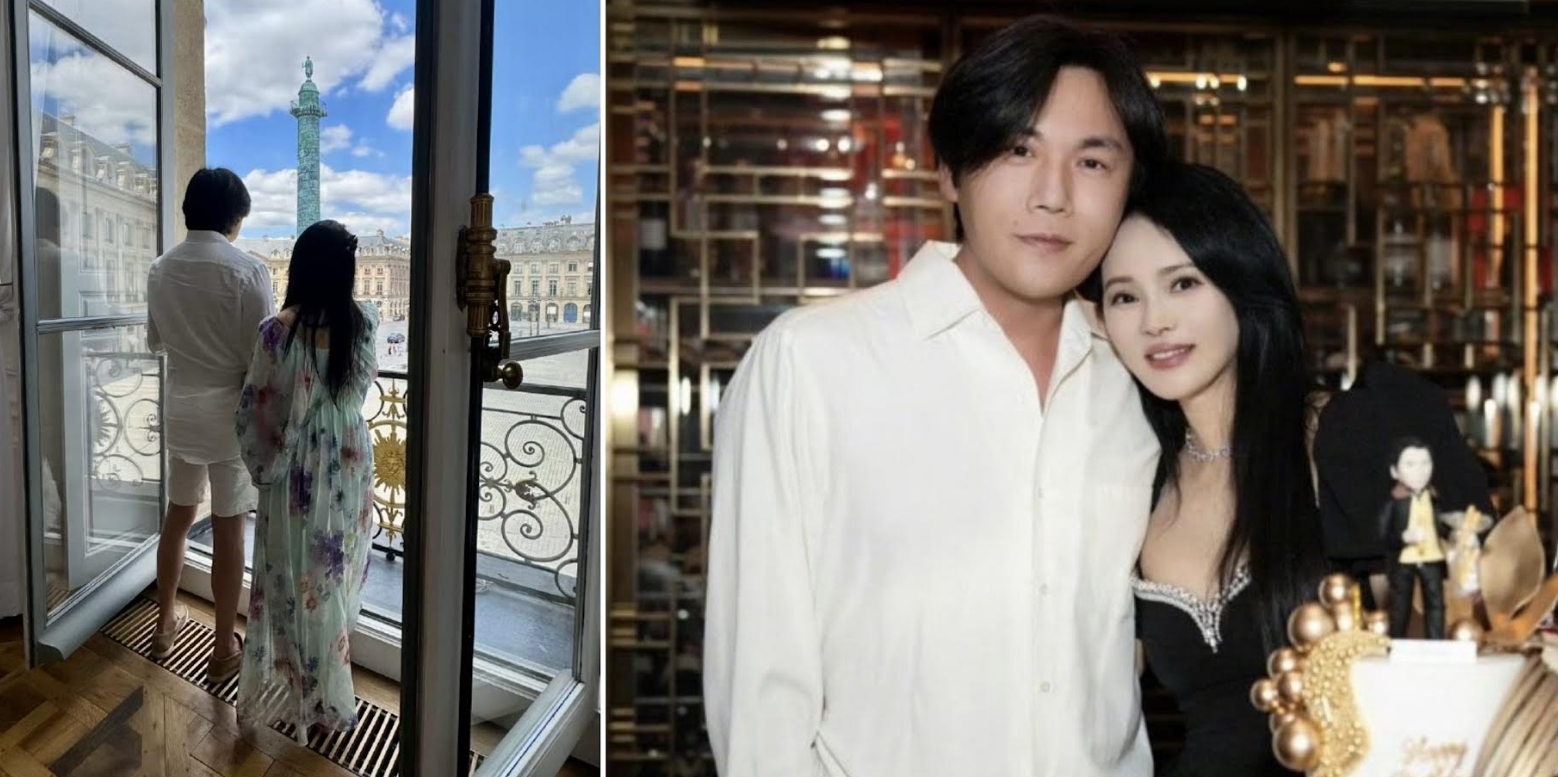 伊能靜與秦昊結婚以來，一直都在破婚變傳聞，不過伊能靜曬出與老公在巴黎的背景照（右），再度讓傳聞不攻自破。（微博）