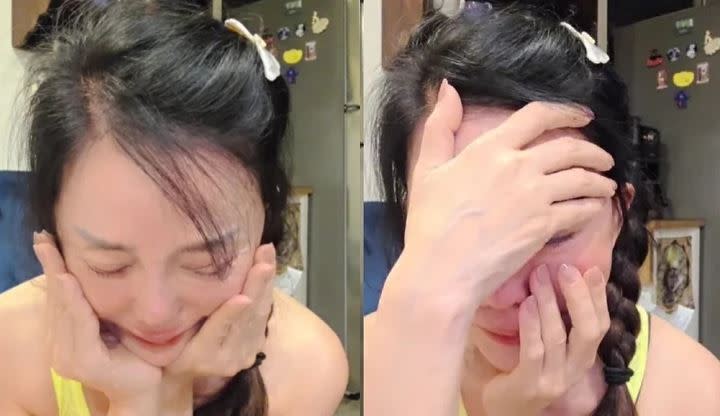 狄鶯昨晚直播中疑似察覺不妙，在心疼兒子、埋怨社會間橫跳。（翻攝自狄鶯Twitch）