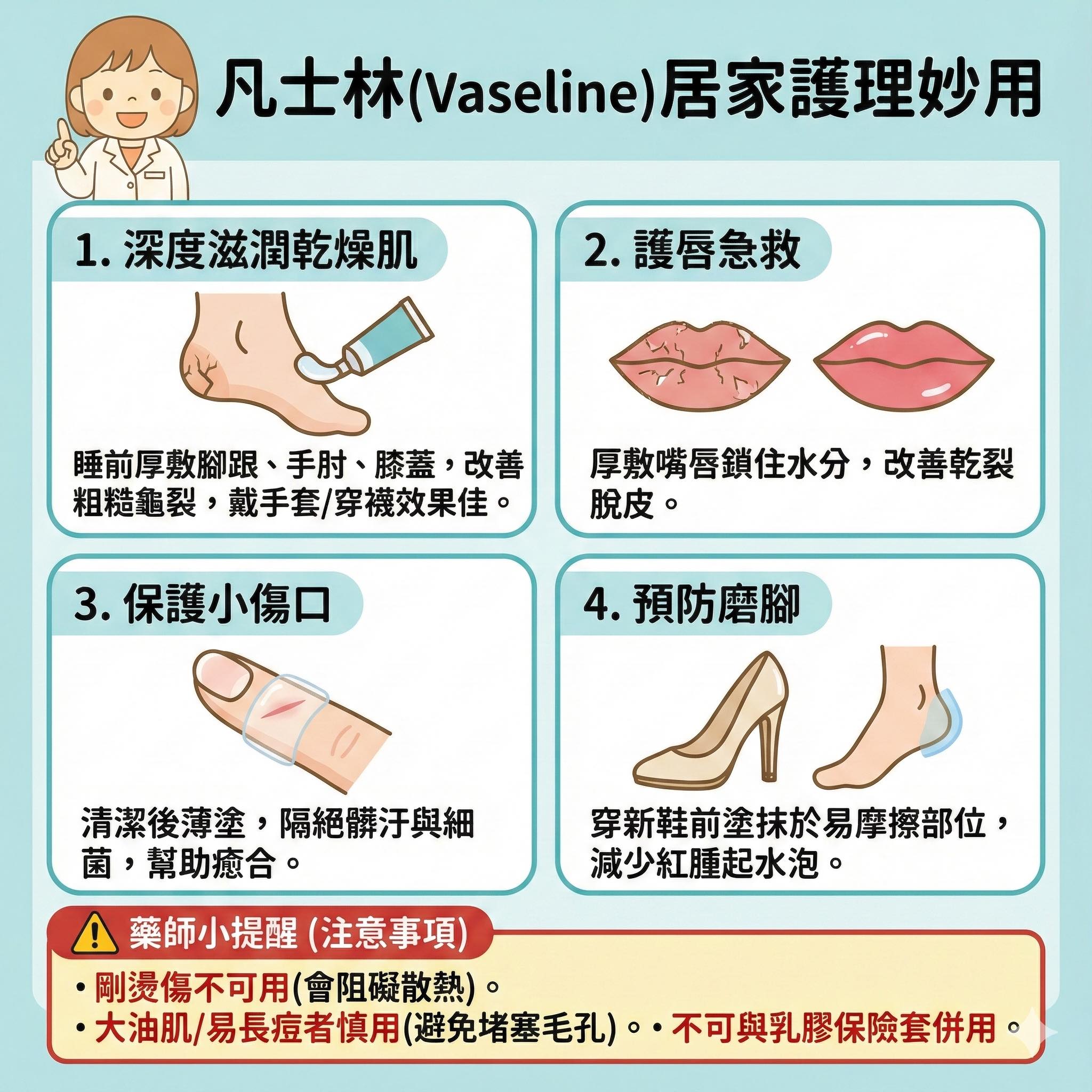 陳佳玲說明凡士林的多項功能。（翻攝自臉書@藥玩家-玲玲藥師）