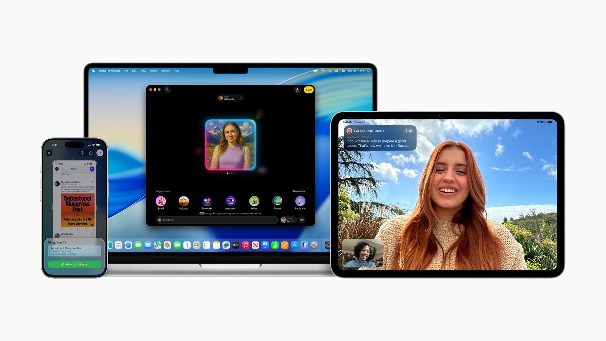 個人智慧系統 Apple Intelligence 的新功能，將在 iPhone、iPad、Mac、Apple Watch 和 Apple Vision Pro 上推出。（翻攝Apple官網）