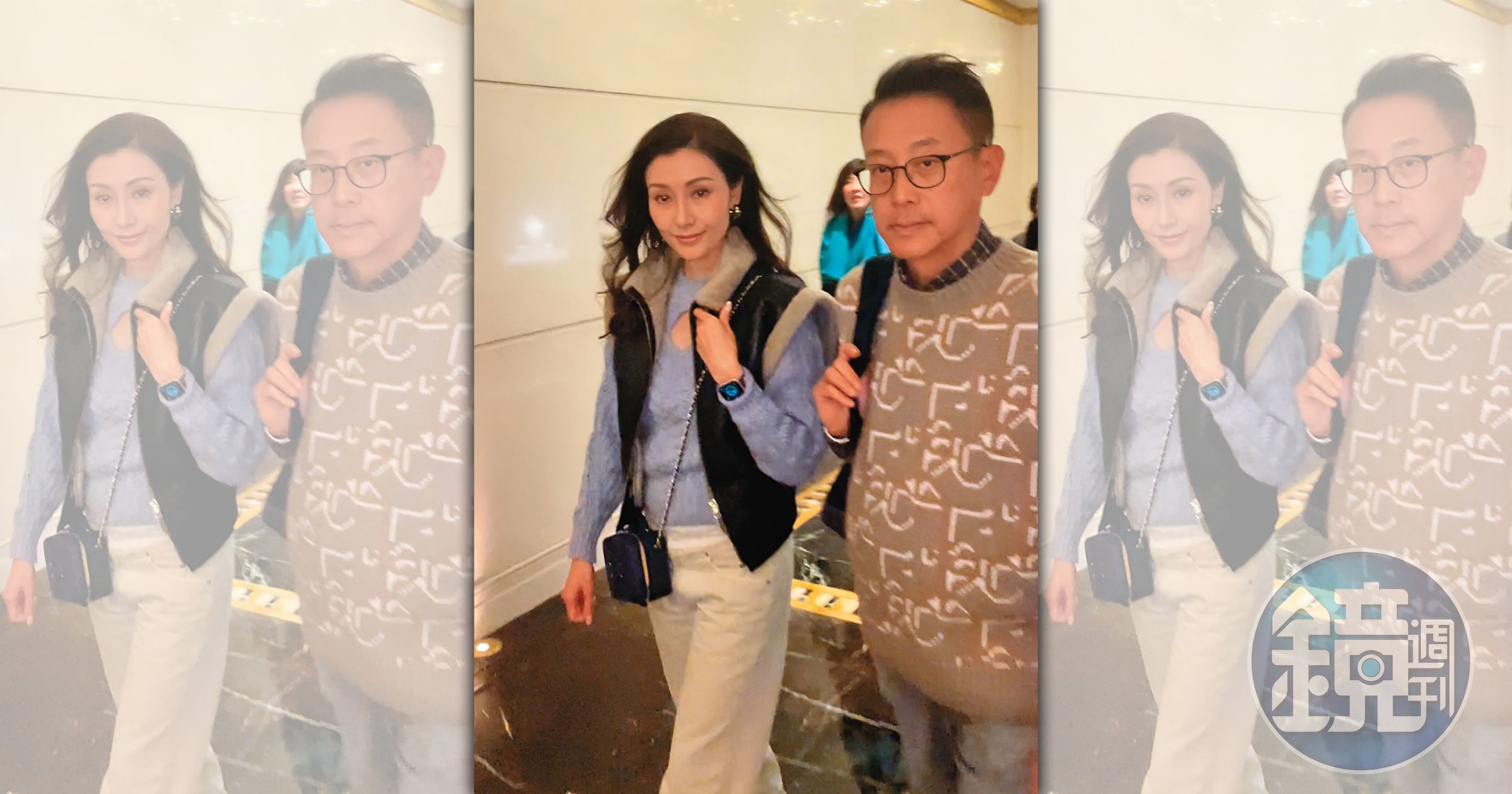 李嘉欣(左)與許晉亨(右)飛上海歡慶結婚15週年,2人穿著簡單從飯店出發。(讀者提供)