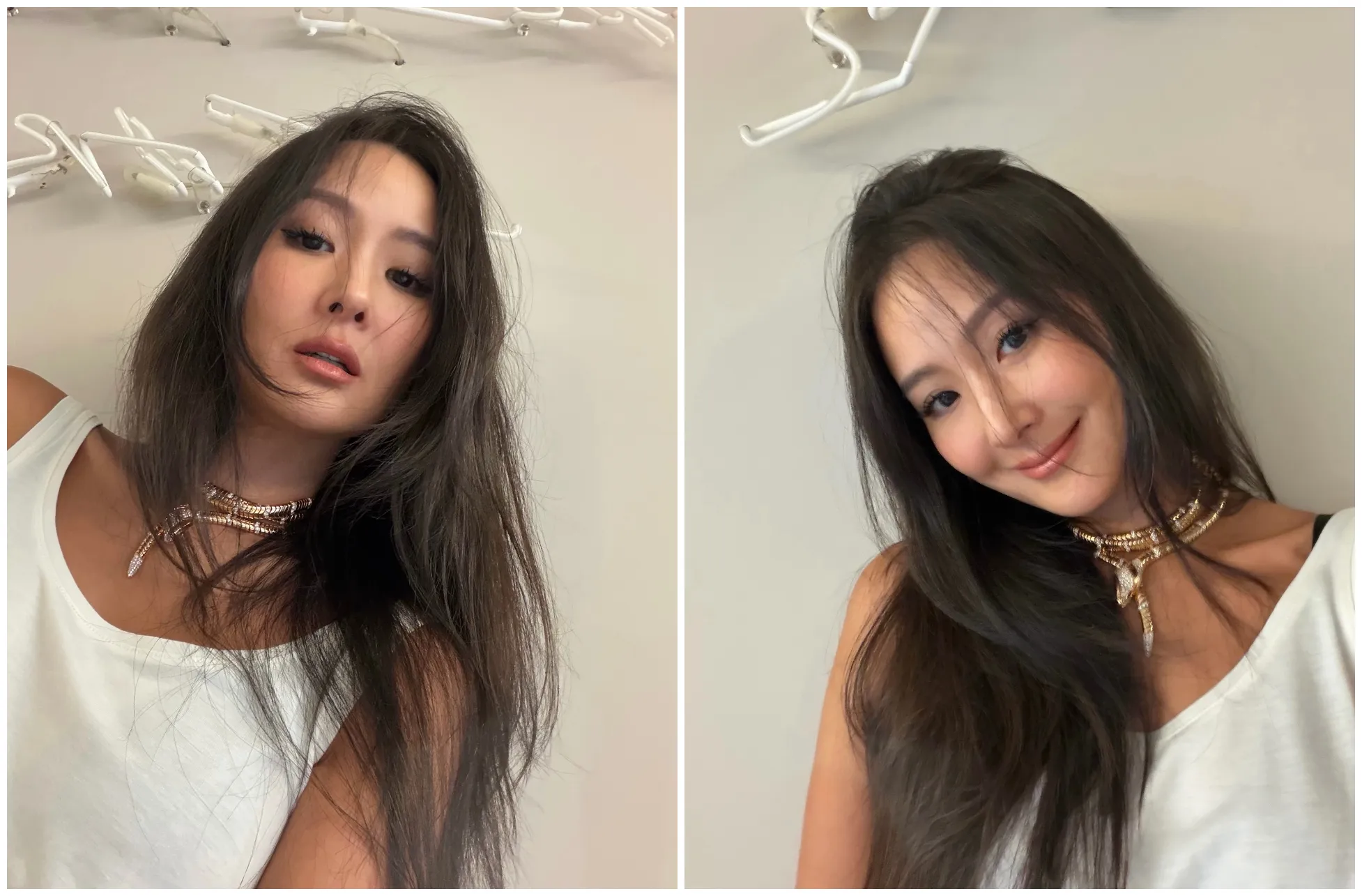 48歲孫芸芸曬出自拍美照，身穿簡單白背心，頸間的寶格麗Serpenti靈蛇項鍊超搶鏡。（翻攝孫芸芸IG）