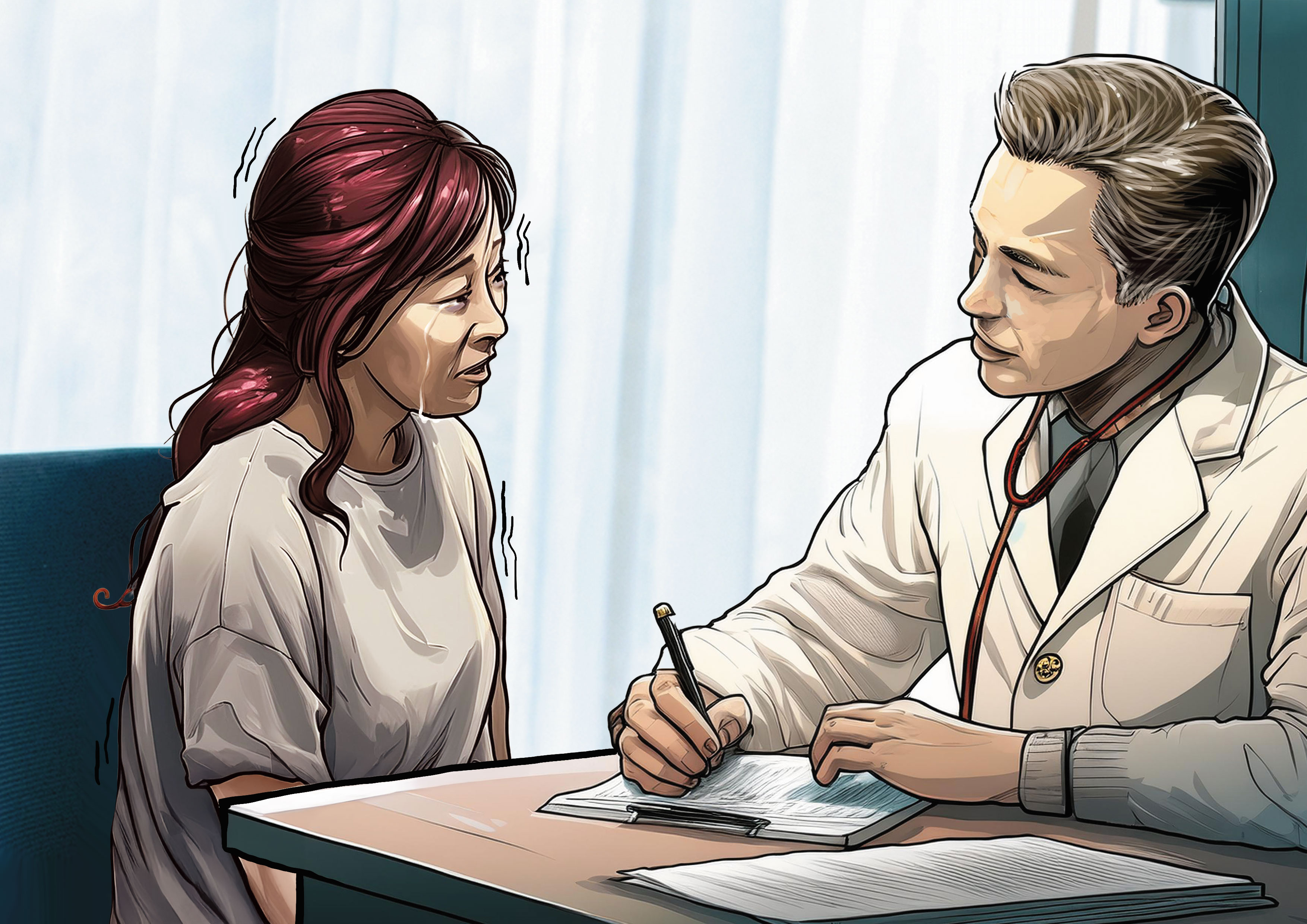 曾達夢不顧元配罹患乳癌，讓妻子隻身進出醫院看診治療。（AI繪圖Adobe Firefly生成，本刊美術組後製）