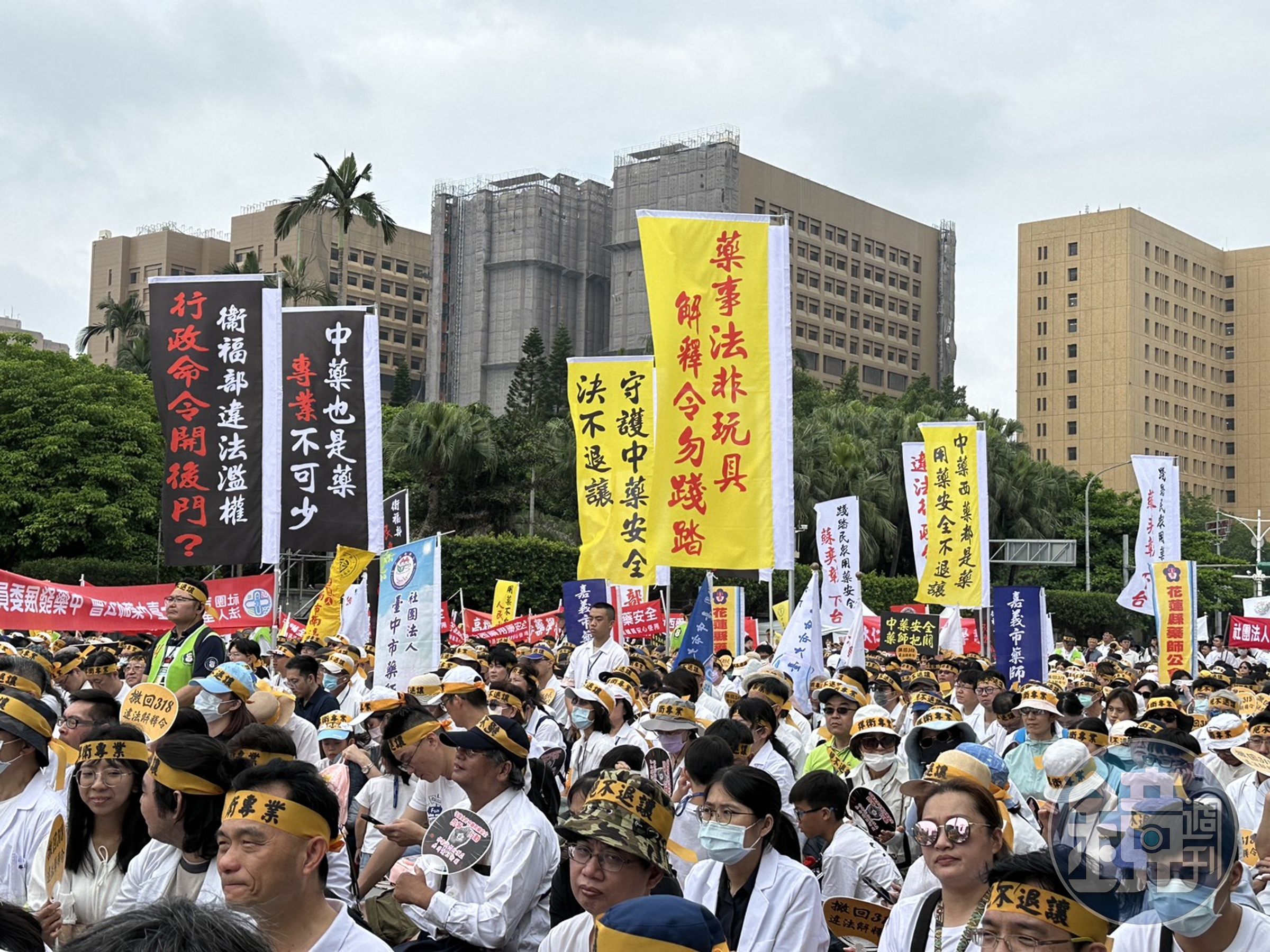 全國各地藥師團體和藥學系學生齊聚凱道抗議。