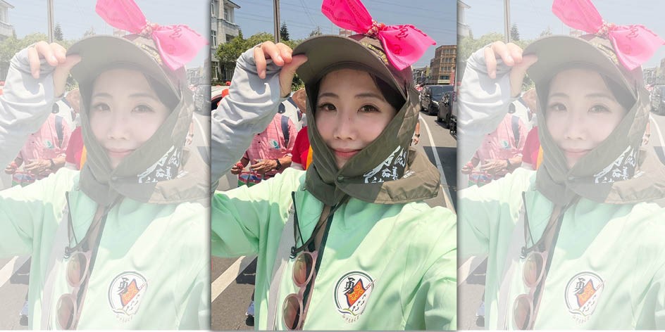 謝忻分享連3年追隨白沙屯媽祖的心情，並針對臂章配戴方式的疏忽向網友道歉，承諾明年會改進。（翻攝自謝忻臉書）