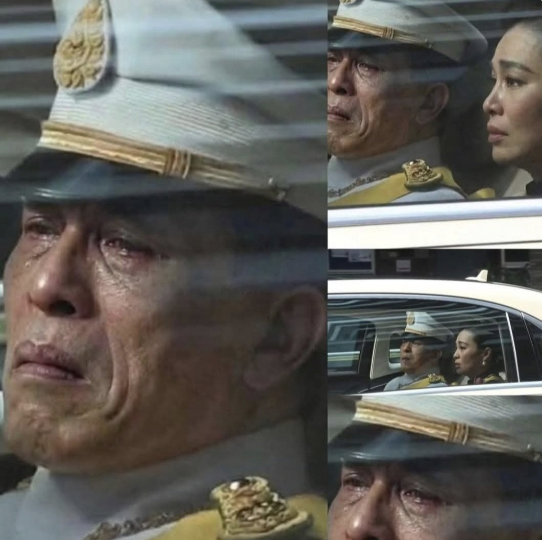 網路瘋傳泰王在車內落淚的照片。(翻攝自X@thechonkygod)