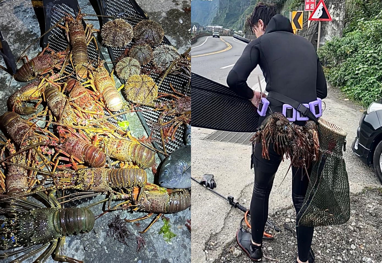 自稱海獵人的張男時常下水捕撈龍蝦等海鮮，並於臉書社群平台販售。（翻攝自臉書）