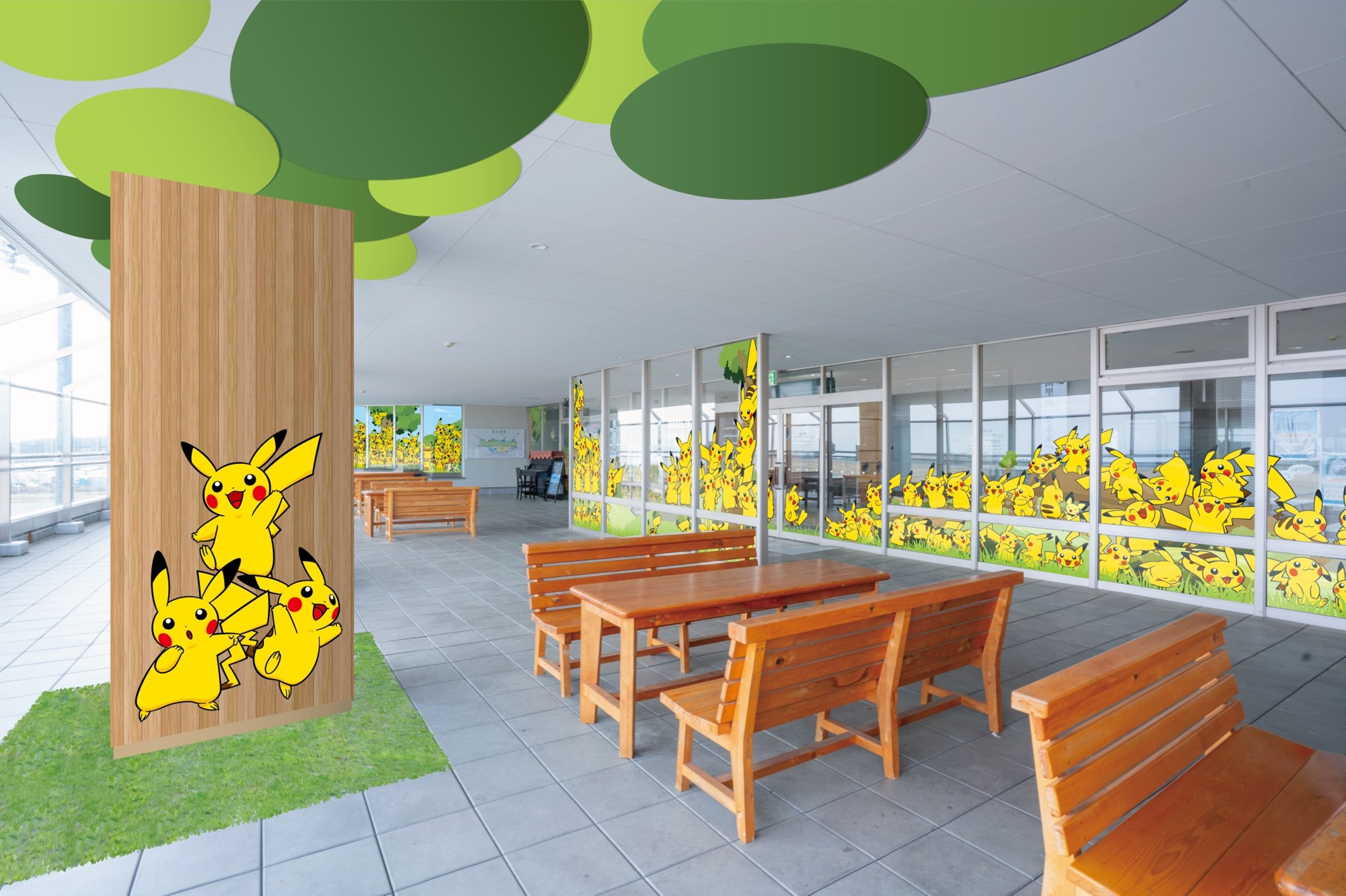 由滿滿皮卡丘打造出的機場觀景台「皮卡丘的里山」。(翻攝石川県の観光/旅行サイト)