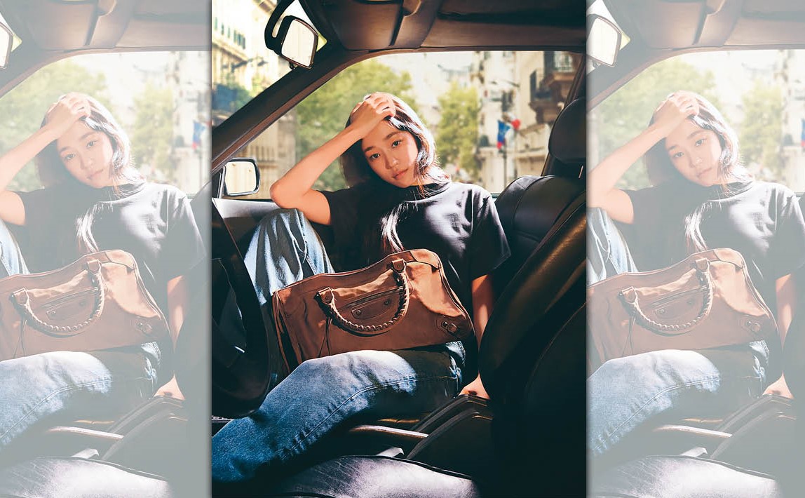 韓星盧允瑞示範Le City麂皮材質中型款。NT$91,900（BALENCIAGA提供）