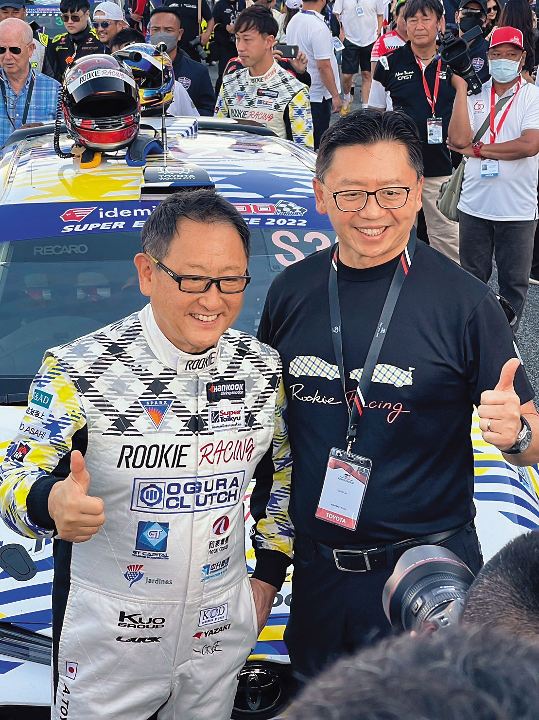 豐田章男自掏腰包成立ROOKIE Racing私人車隊，和泰車不僅是贊助商，總經理蘇純興更親自到場打氣。（和泰車提供）