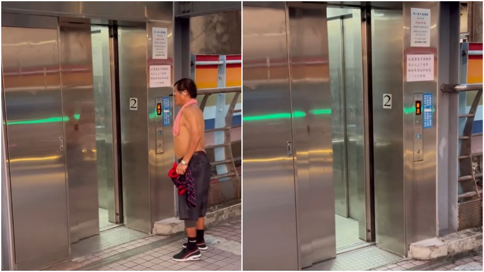彩虹橋電梯疑故障，瘋狂開開關關，沒人敢穿過去。（翻攝Threads）