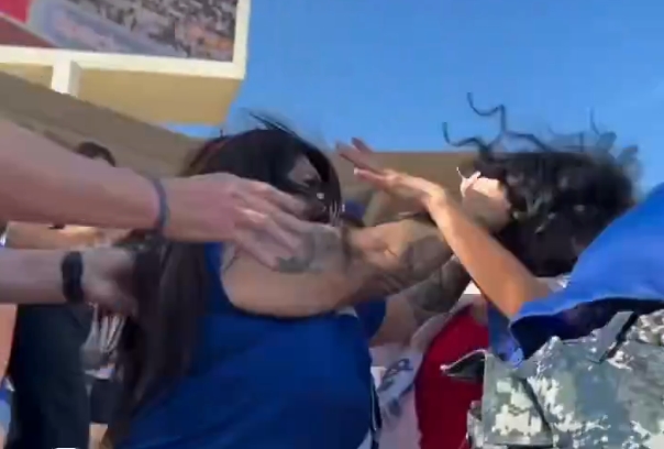 道奇隊於3月27日在主場舉行開幕戰時，觀眾席爆出肢體大亂鬥事件，有2名女性觀眾爆發激烈口角，接著互扯頭髮、扭打成一團。（翻攝自網路）