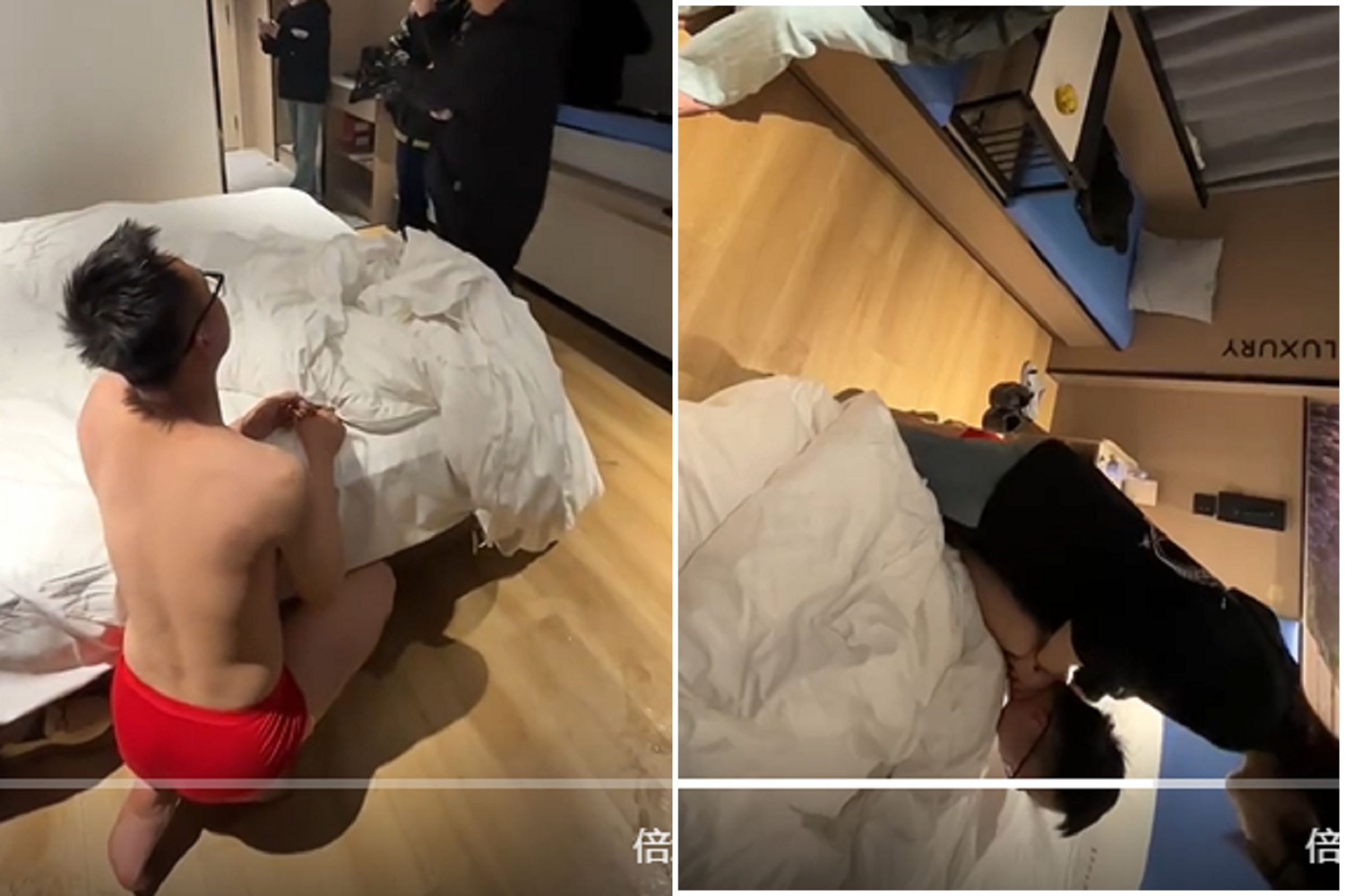 陸男白癡約砲,用平台訂房竟留女友電話!只穿紅內褲被捉姦K爆。(翻自微博)