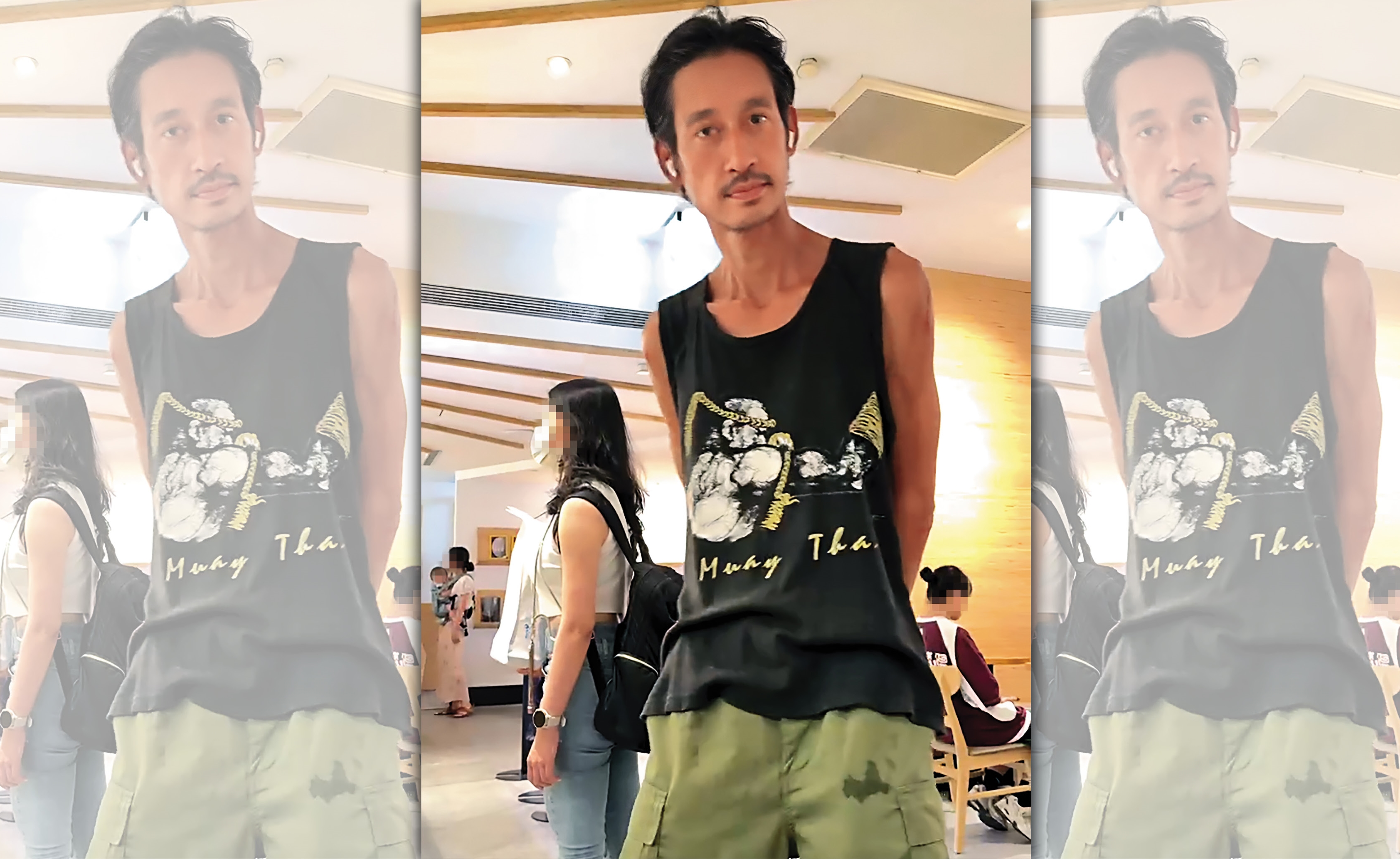 7/19 唐治平現身101美食街，身材瘦削，看上去精神狀況有點怪異。（讀者提供）