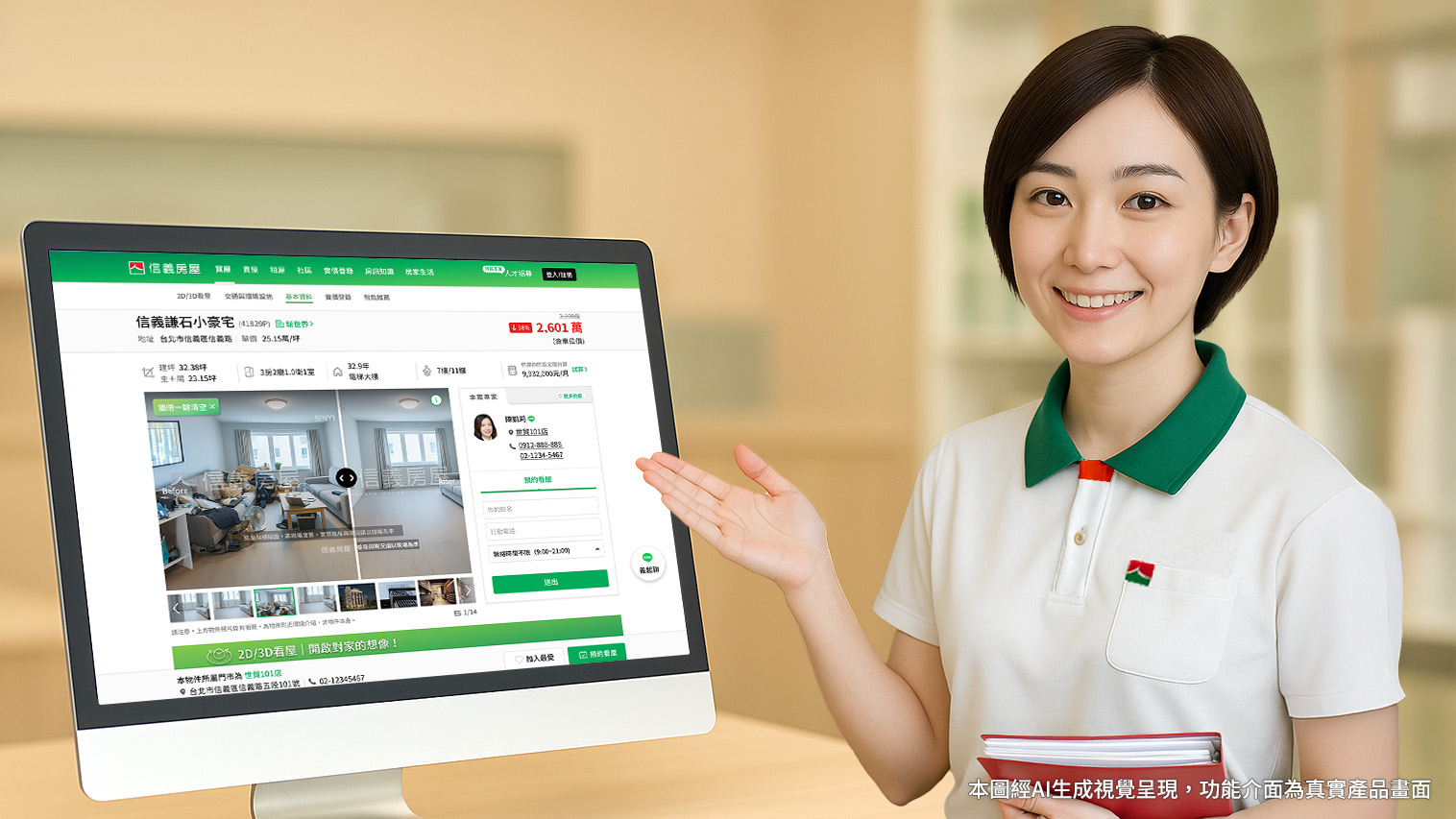 信義房屋最新推出「Ai一鍵清空」功能， AI可自動清除物件照片中的雜物，恢復整潔清爽的空間原貌，讓買方更好想像實際空間，也減少屋主的整理負擔。（信義房屋提供）