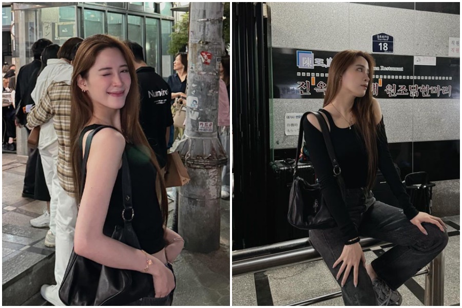 歐陽妮妮辣裝現身首爾，看不出孕味。（翻攝自歐陽妮妮IG）