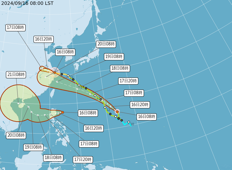 熱帶性地氣壓TD17最快明日有機會發展為「蘇力」颱風。（中央氣象署提供）