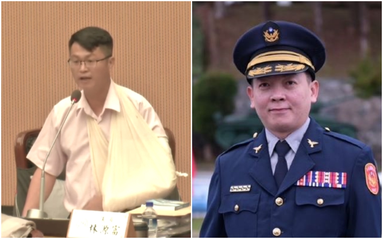 花蓮縣議員林源富（左）在議會上爆料，她的老婆被花蓮縣吉安警分局長吳思翰（右）「誘拐」。（翻攝自花蓮縣議會臉書／花蓮縣警察局官網）