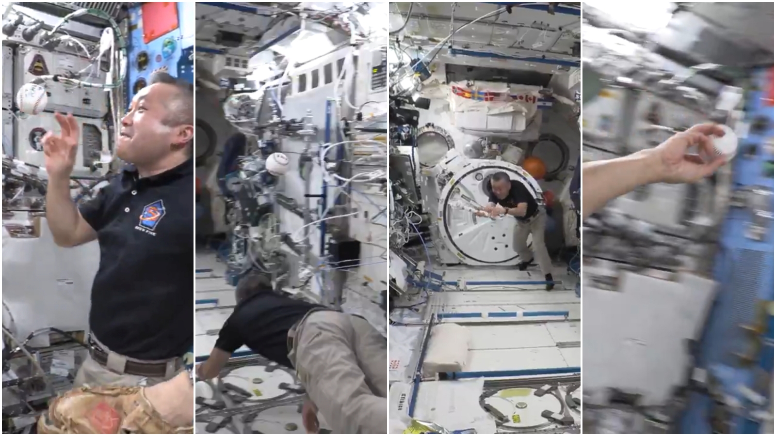 日本太空人投、打、守全都自己來，完成「三刀流」。（翻攝@Astro_Wakata）